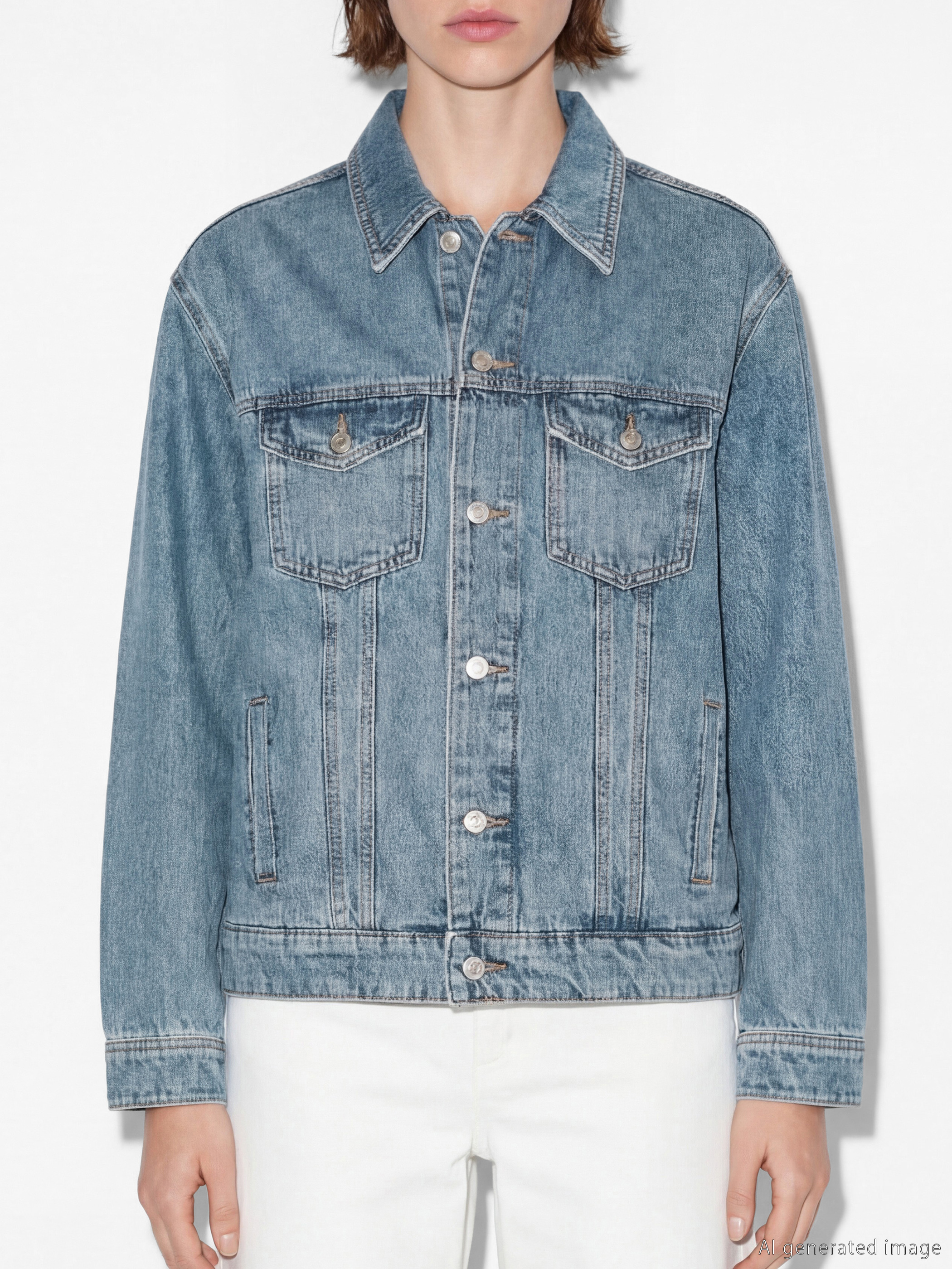 Τζιν μπουφάν με γιακά πουκαμίσου, υπερμεγέθης γραμμή για γυναίκες-2