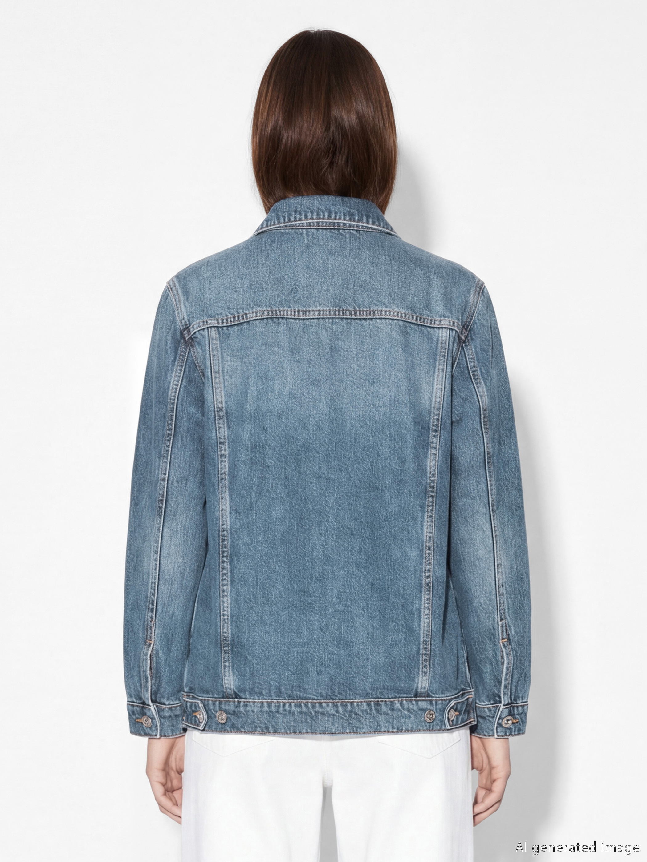 Τζιν μπουφάν με γιακά πουκαμίσου, υπερμεγέθης γραμμή για γυναίκες-3