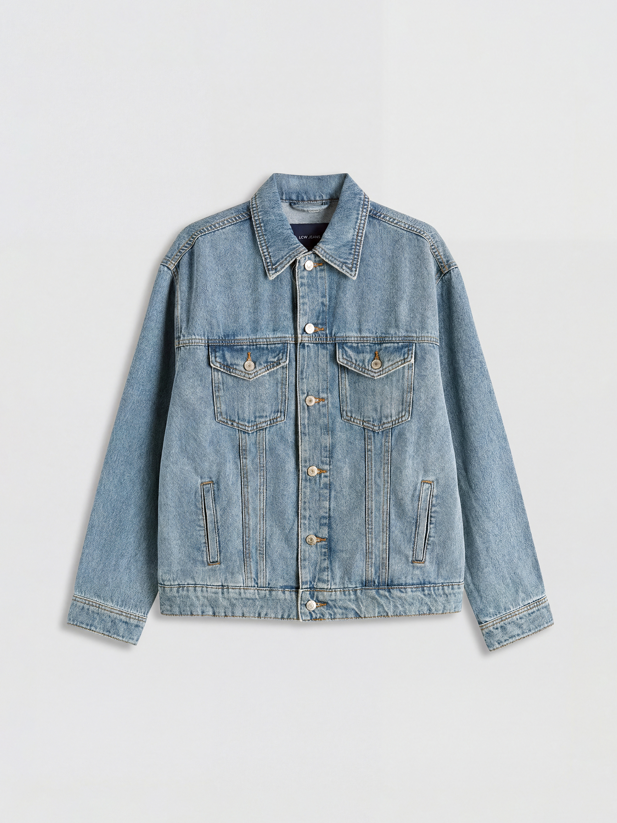 Τζιν μπουφάν με γιακά πουκαμίσου, υπερμεγέθης γραμμή για γυναίκες-4