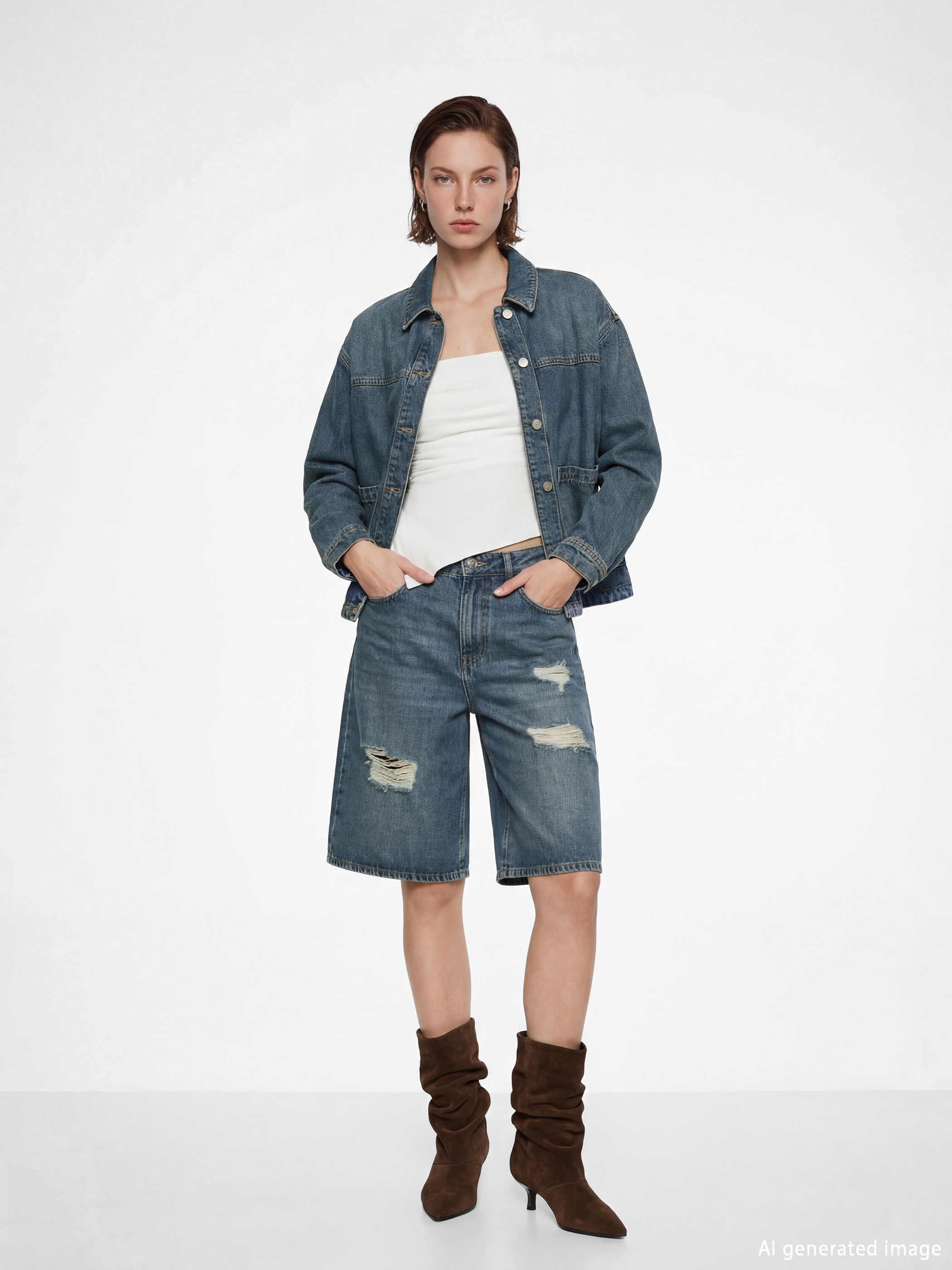 Pocketed Oversize Women's Denim Shirt-1