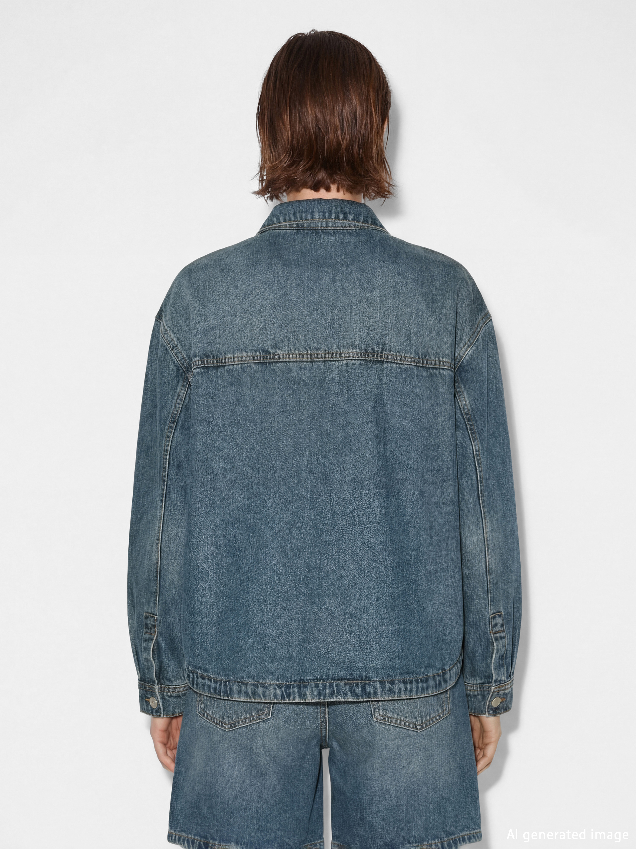 Pocketed Oversize Women's Denim Shirt-3