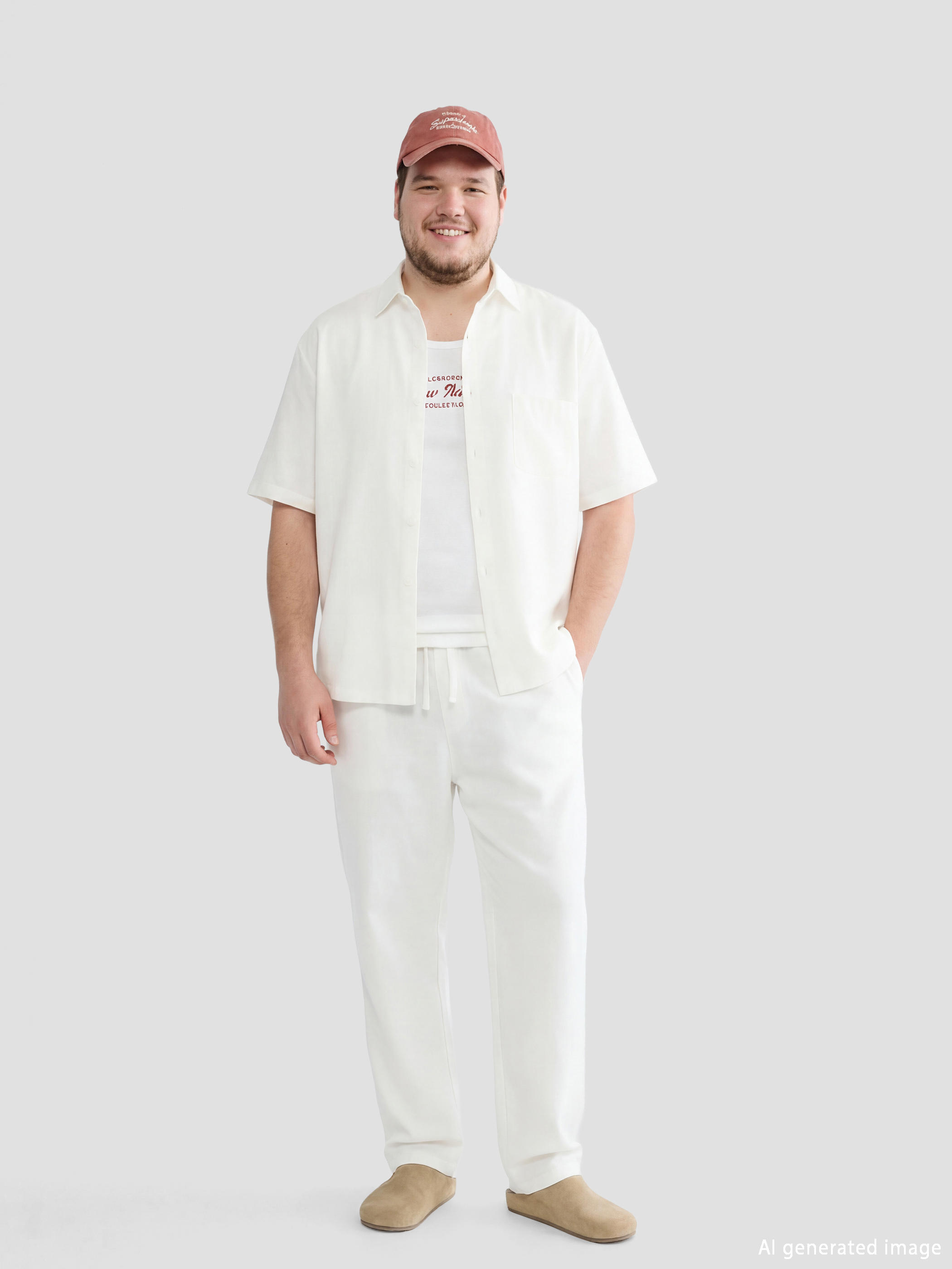 Ekru Rahat Kalıp Keten Görünümlü Erkek Pantolon-2