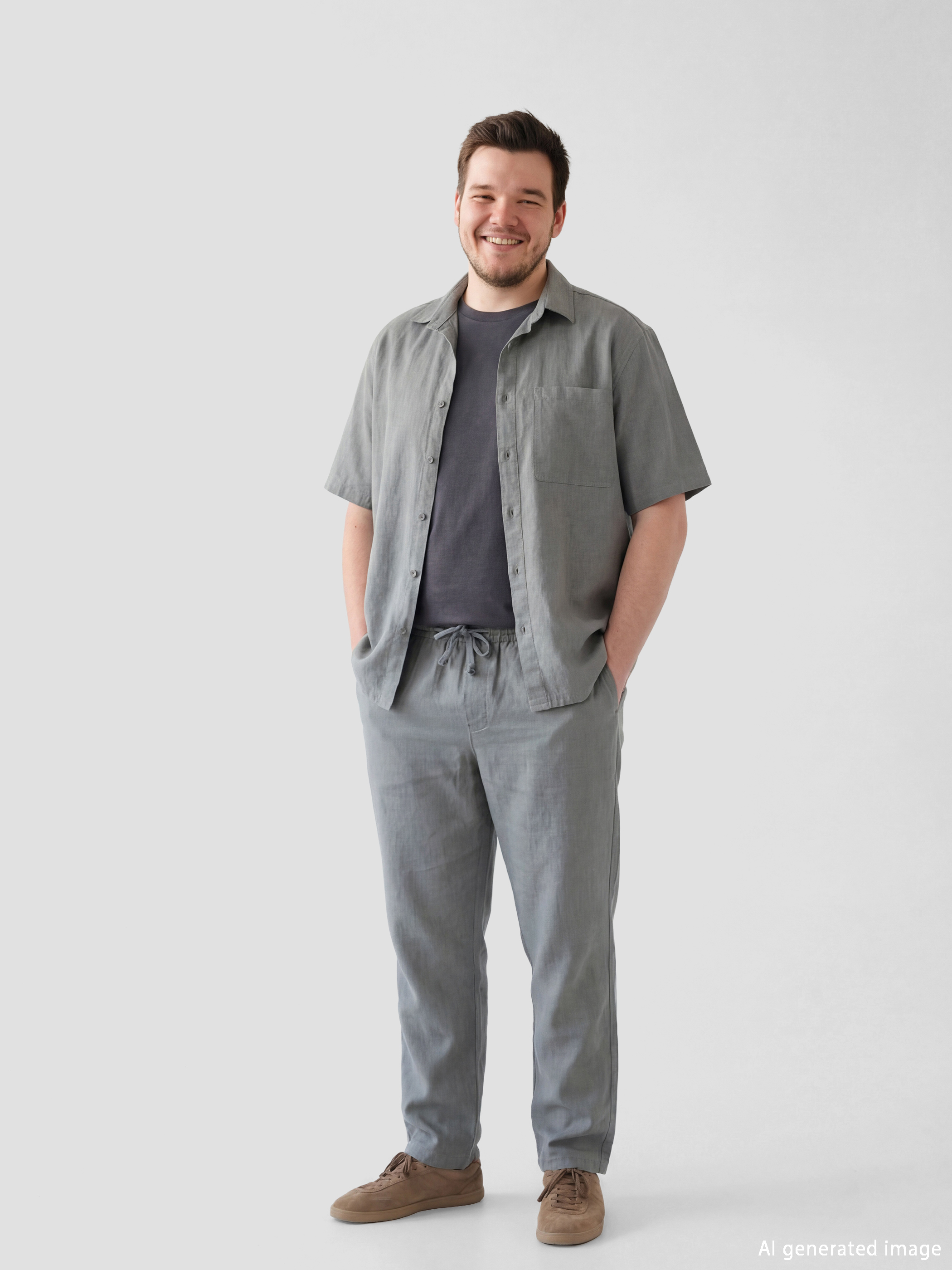 Haki Rahat Kalıp Keten Görünümlü Erkek Pantolon-1