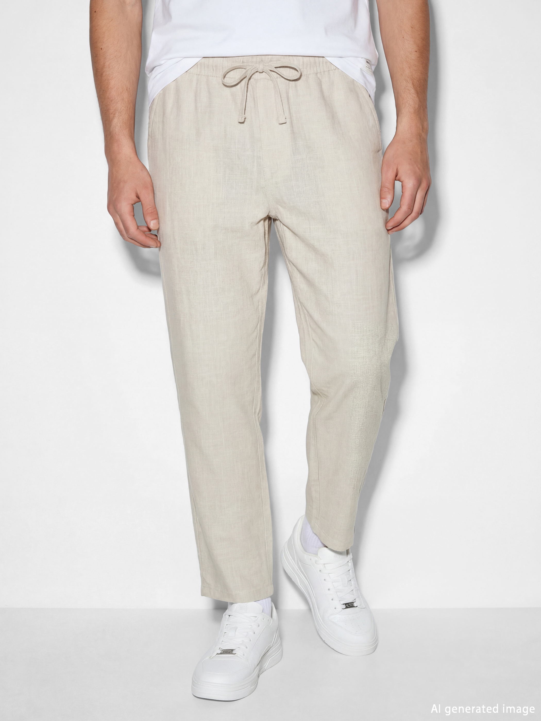 Relaxed Fit Linen-Look Men's Trousers-1