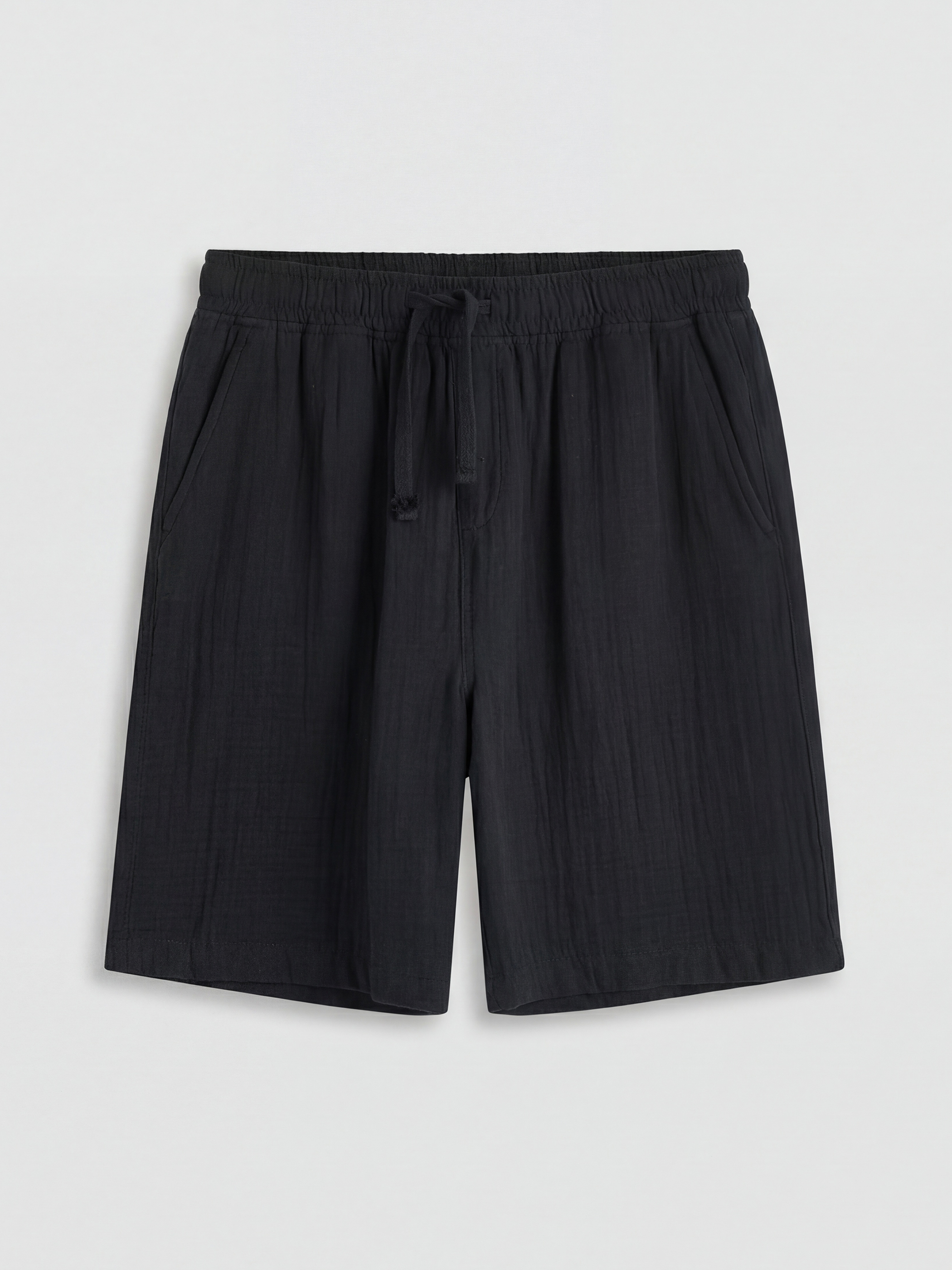 Siyah Loose Fit Müslin Erkek Şort-9