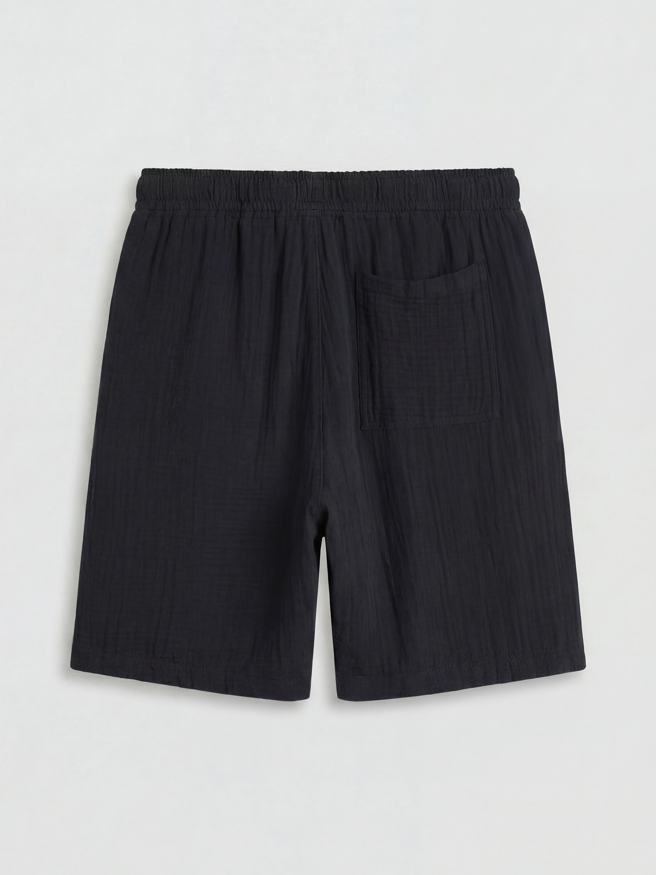 Siyah Loose Fit Müslin Erkek Şort-11