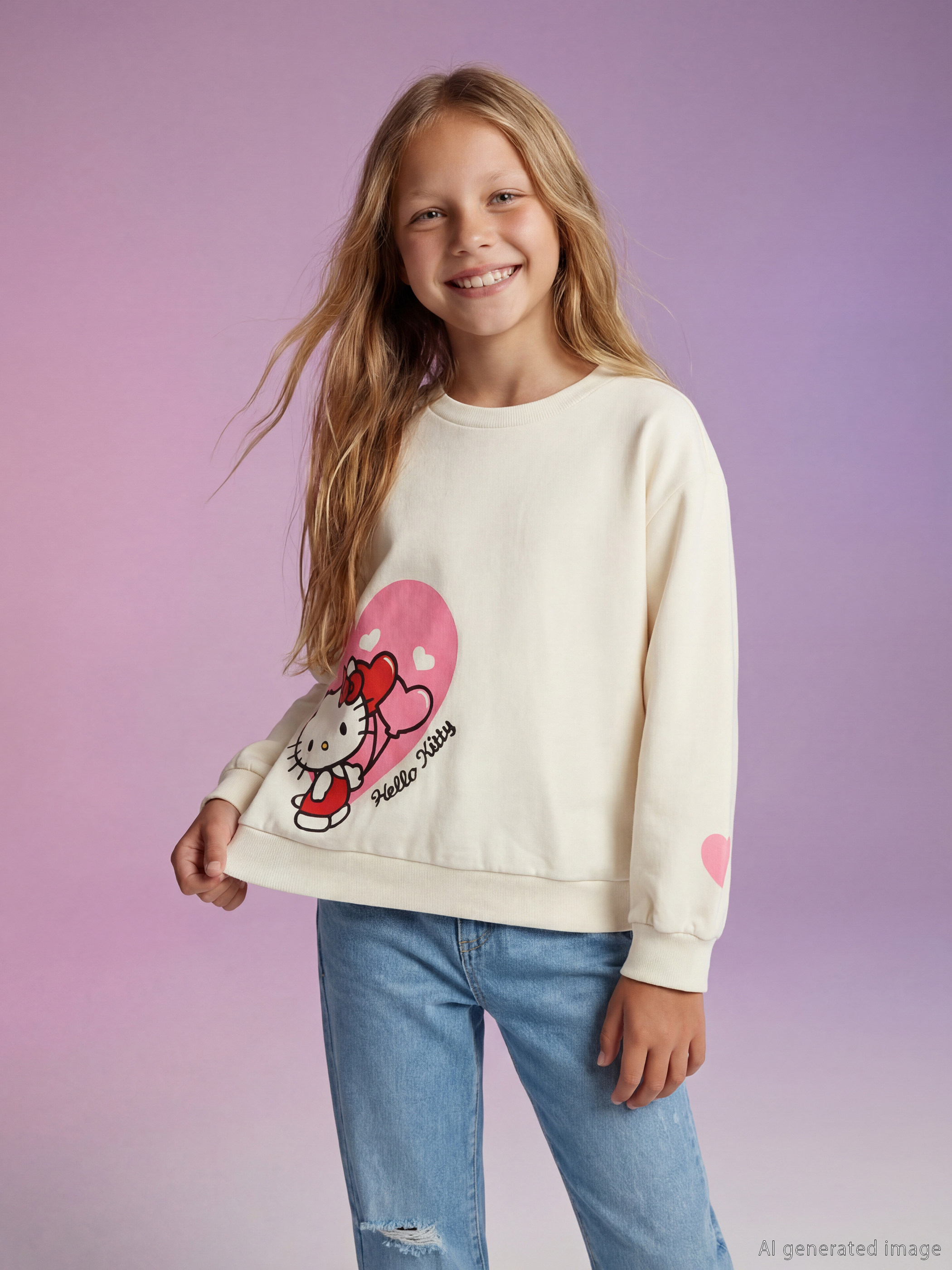 LCW Kids Hello Kitty Baskılı Kız Çocuk Sweatshirt - S6AY93Z4-R9J