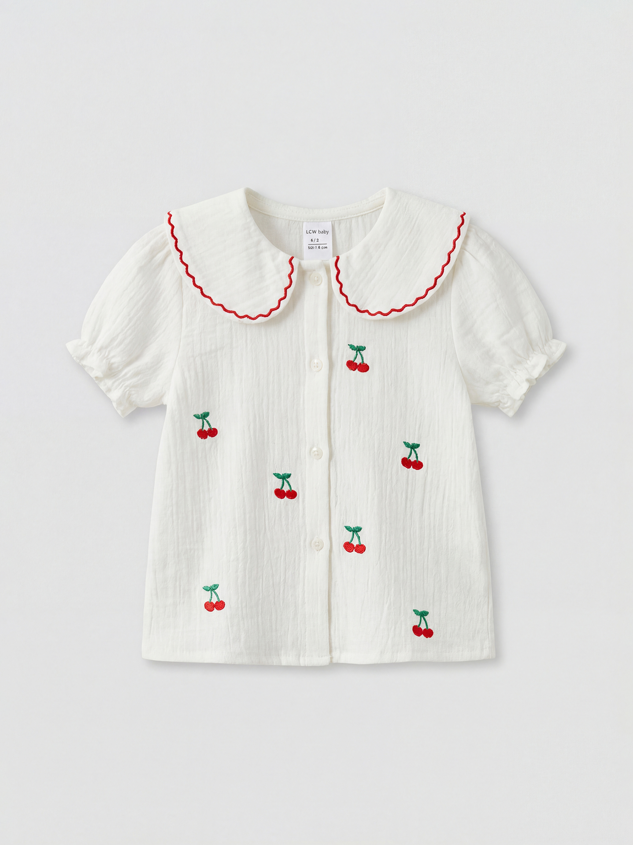 LCW baby Bebe Yaka Nakışlı Kısa Kollu Kız Bebek Gömlek