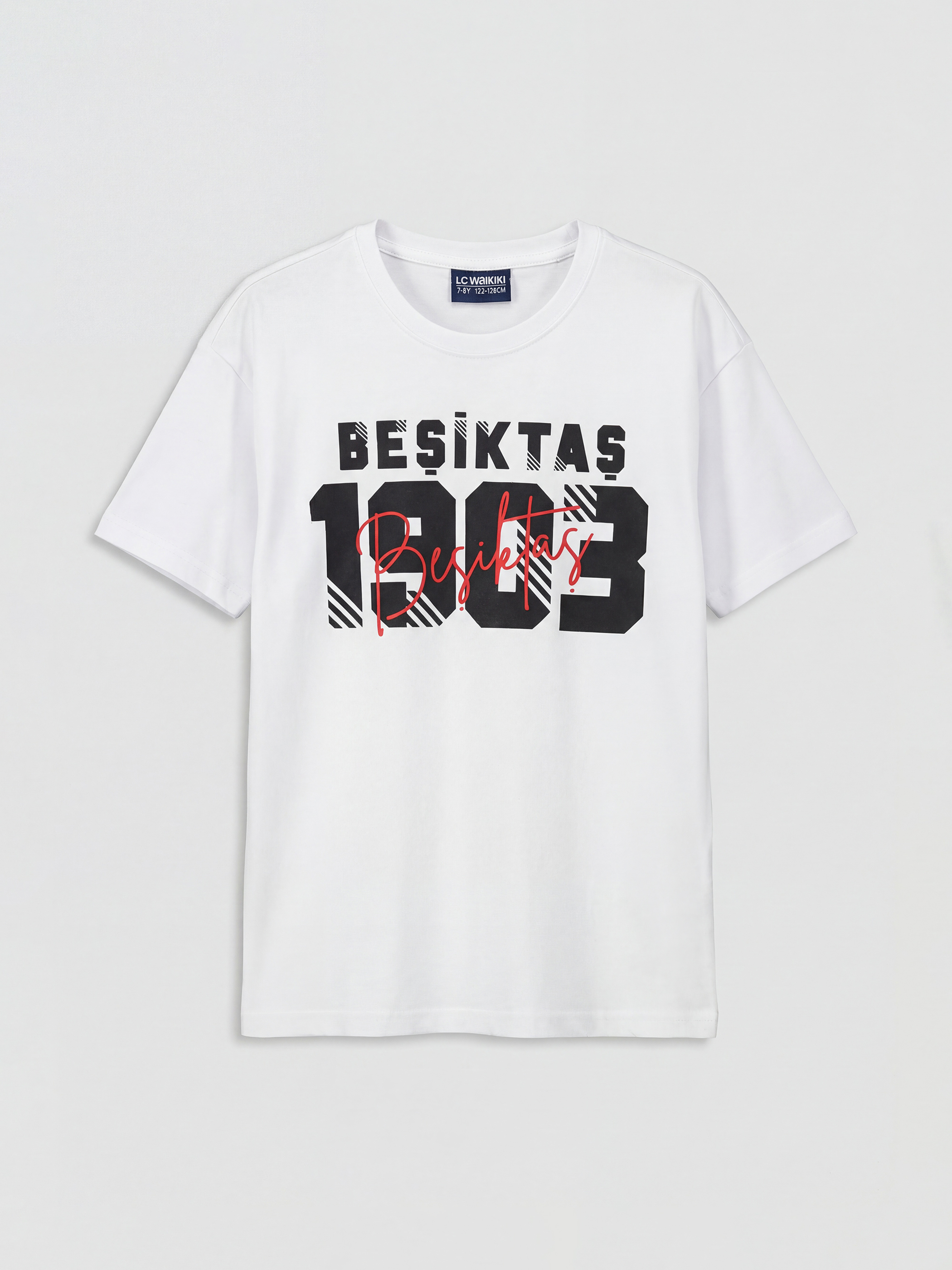 Beyaz Bisiklet Yaka Beşiktaş Baskılı Erkek Çocuk Tişört ve Şort-1