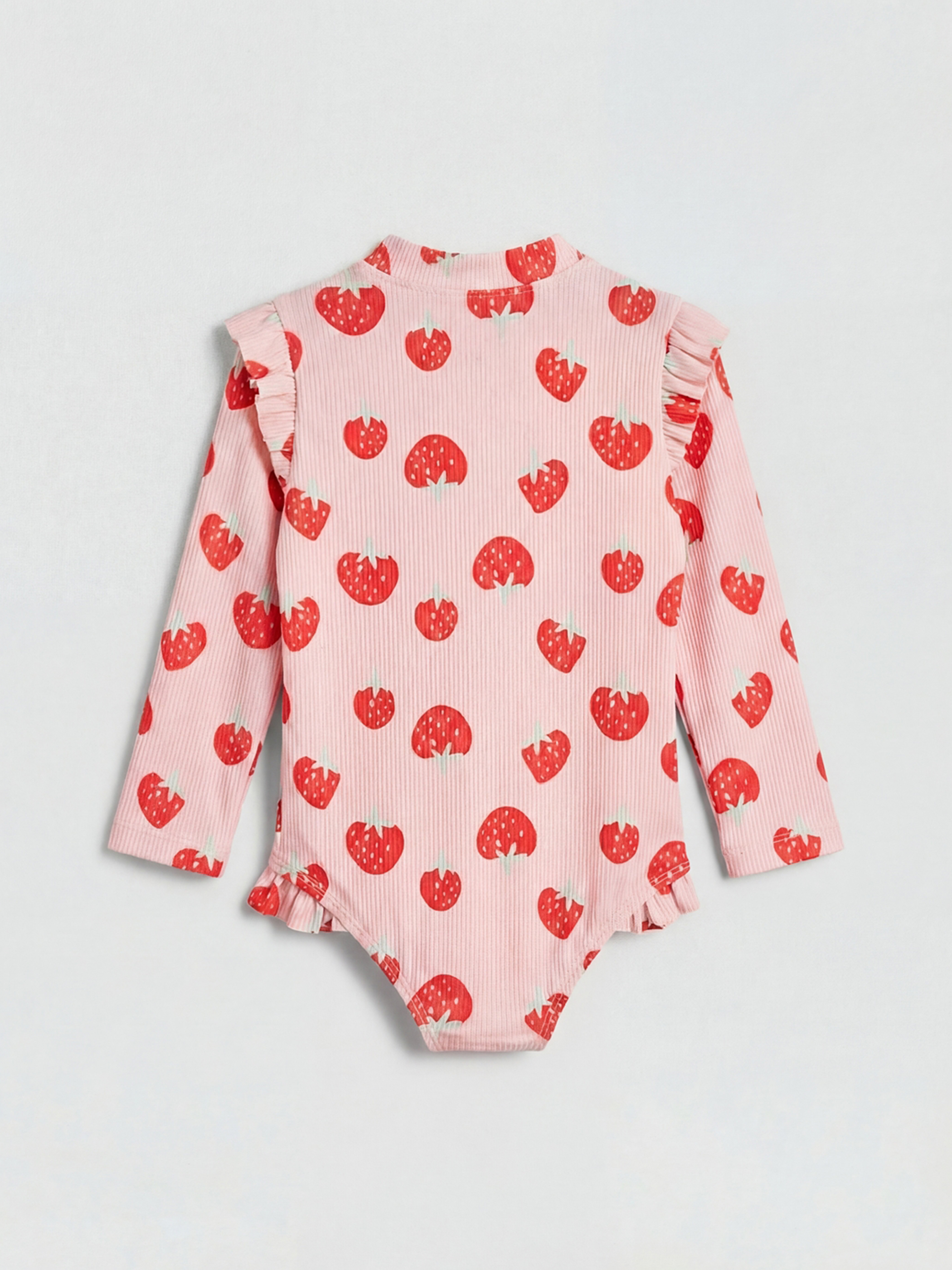 Pembe Uzun Kollu Desenli Kız Çocuk Mayo-1