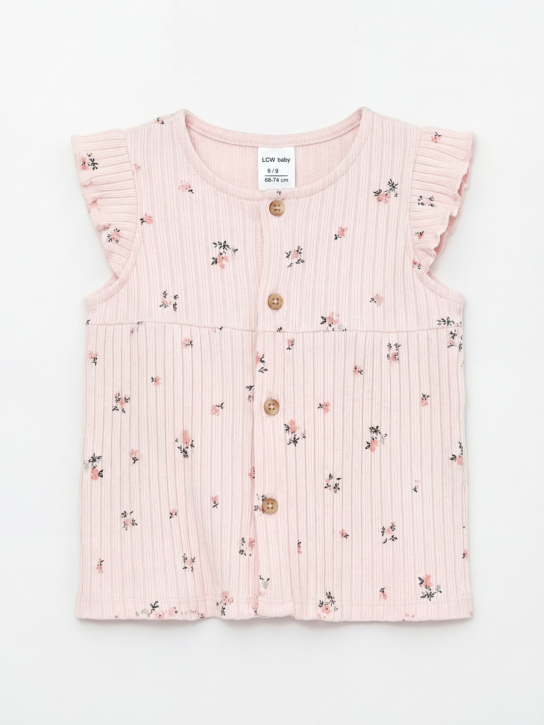 Bisiklet Yaka Fırfırlı Çiçek Desenli Kız Bebek Takım-1