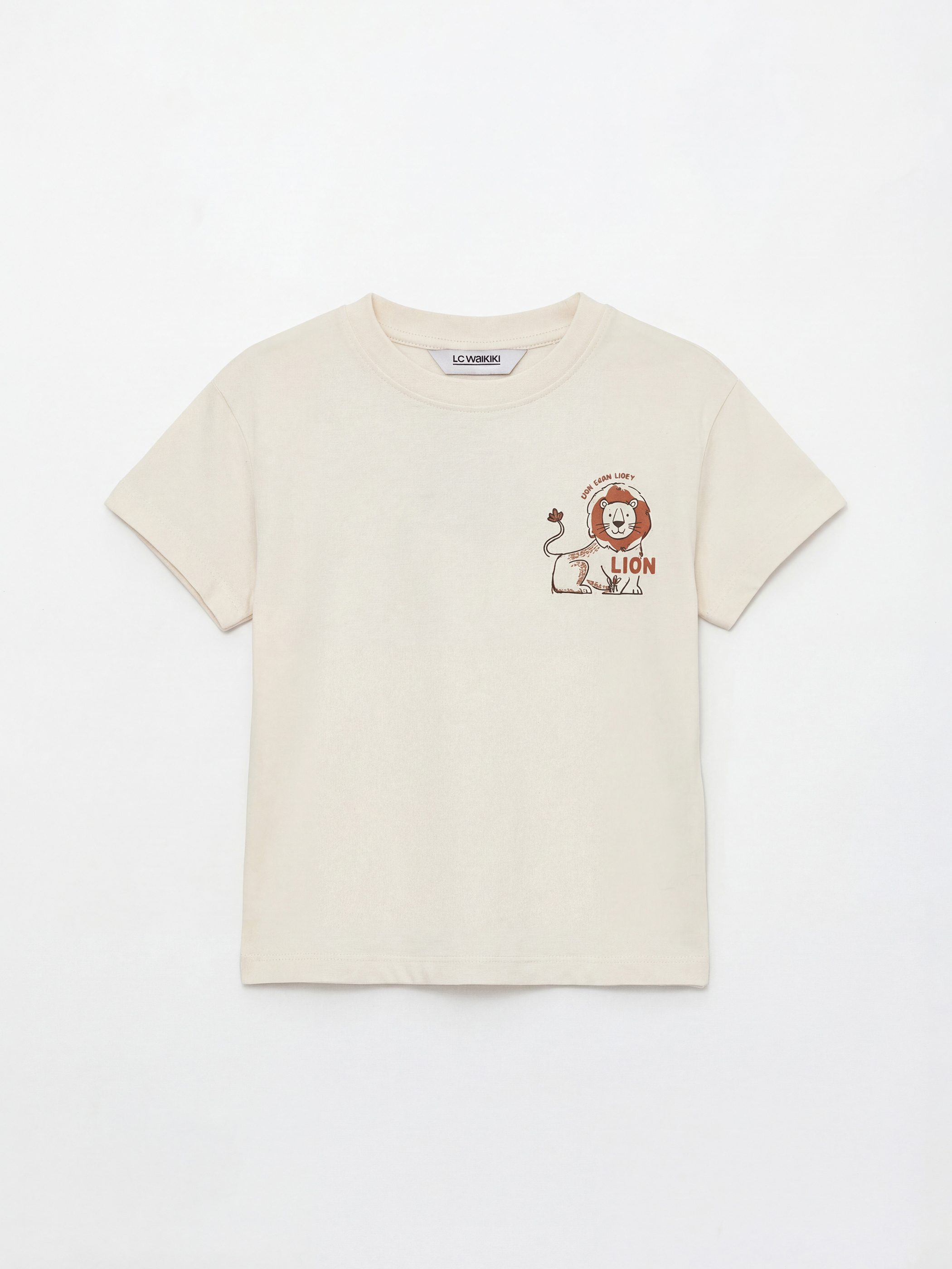 Ekru Bisiklet Yaka Baskılı Erkek Bebek Tişört ve Şort-1