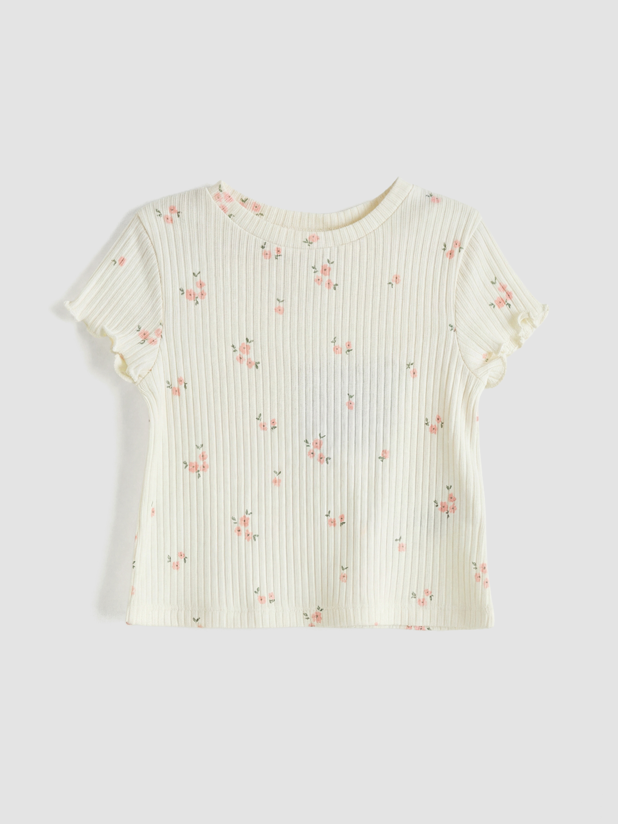 Ekru Regular Fit Çiçek Desenli Kız Bebek Şort Ve Tişört-1