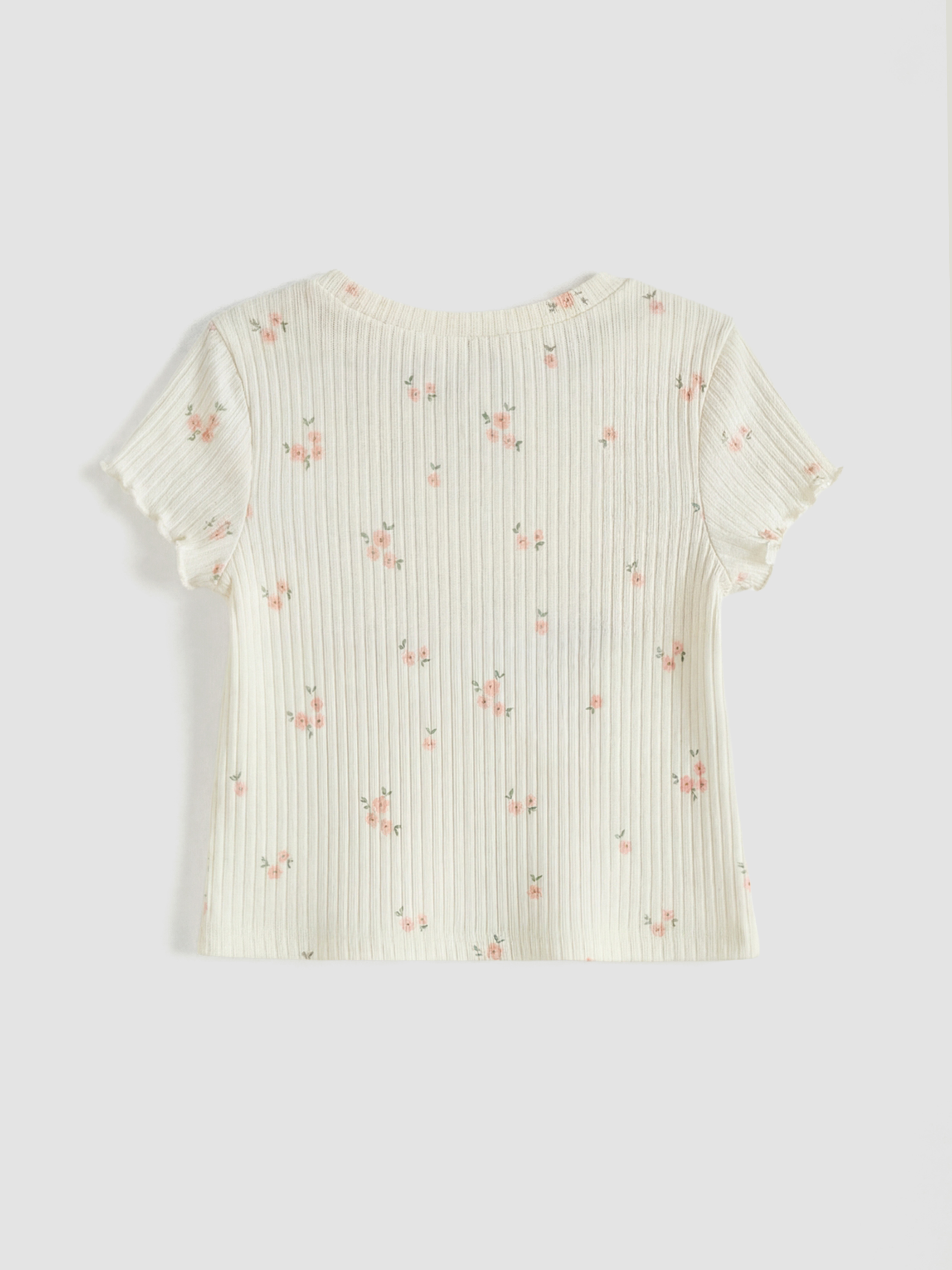Ekru Regular Fit Çiçek Desenli Kız Bebek Şort Ve Tişört-2