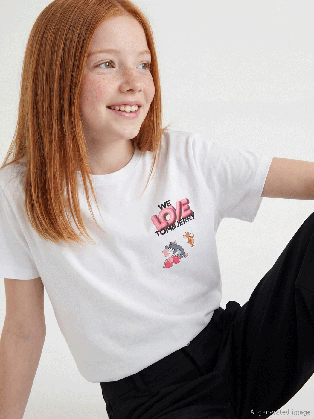 LCW Kids Tom ve Jerry Baskılı Kız Çocuk Tişört - S6BL41Z4-Q6K