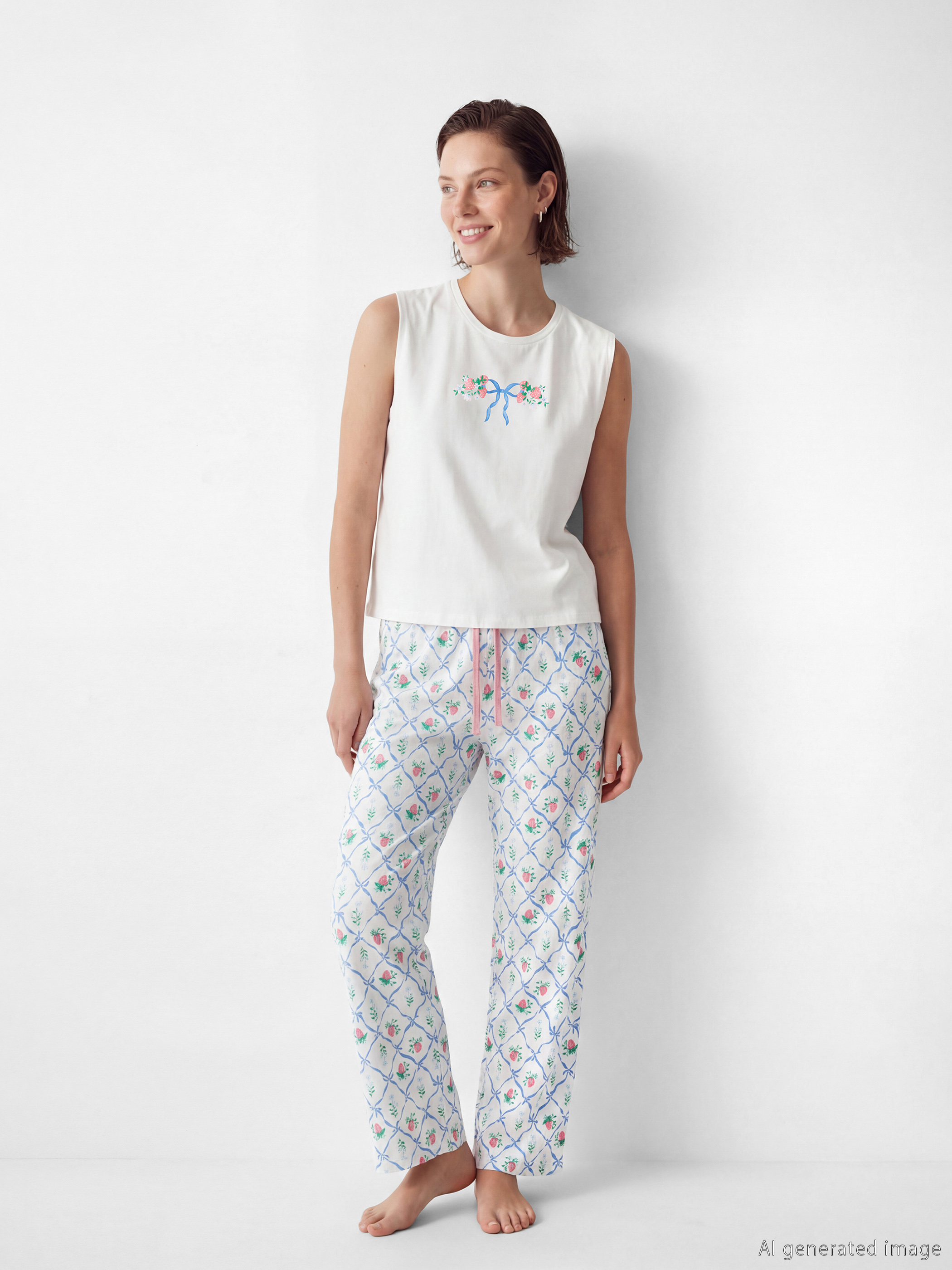 Crew Neck Printed Women's Pajama Set-1