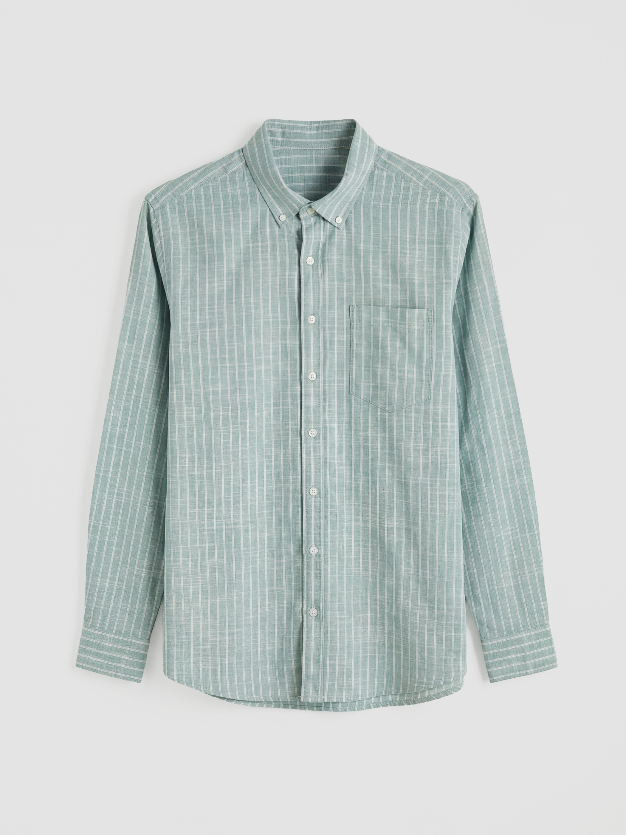 قميص بوبلين مخطط للرجال بقصة عادية-4