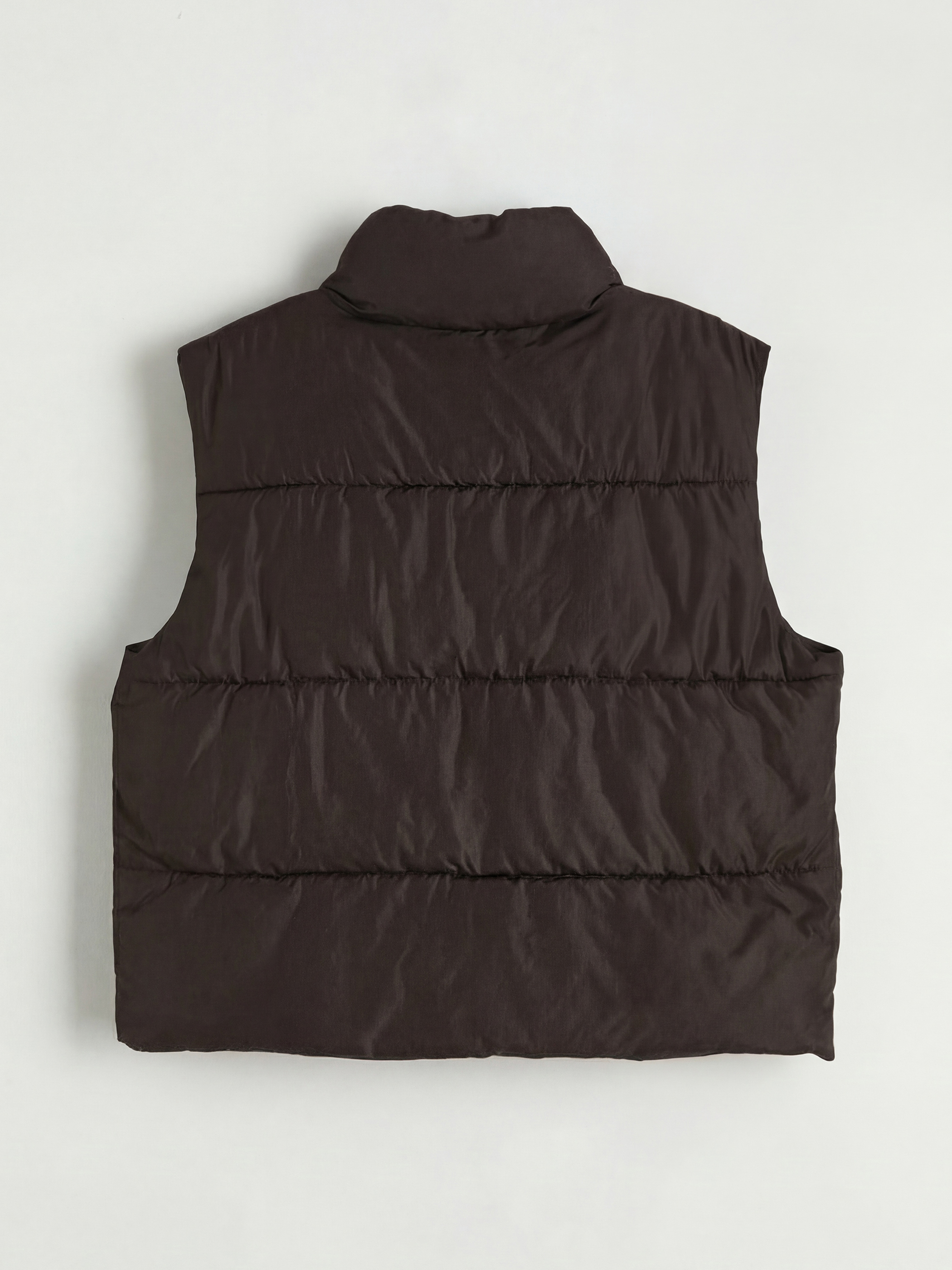 Kahverengi Dik Yaka Kadın Şişme Yelek-1