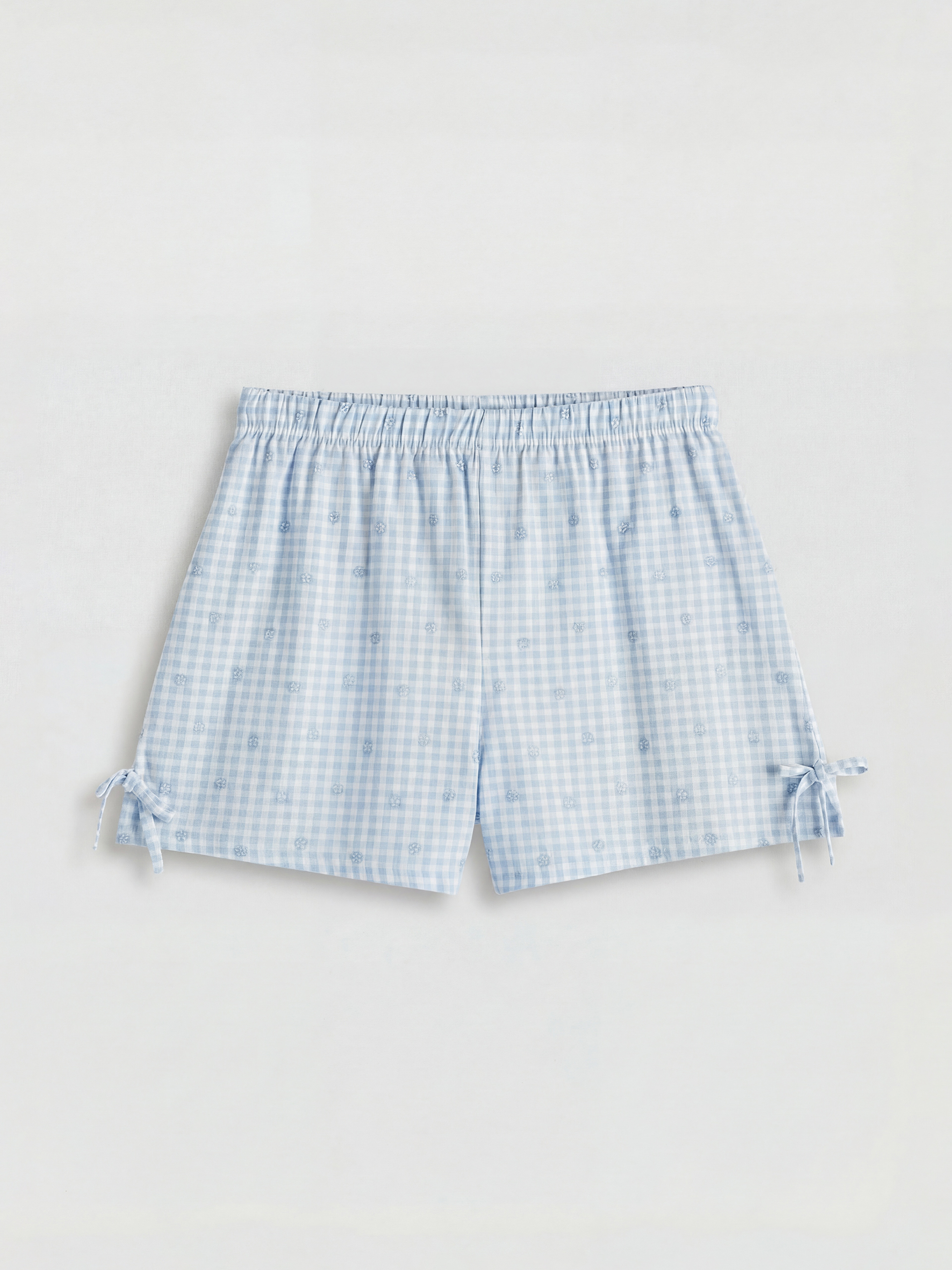 Lila V Yaka Ekose Kadın Şortlu Pijama Takımı-7