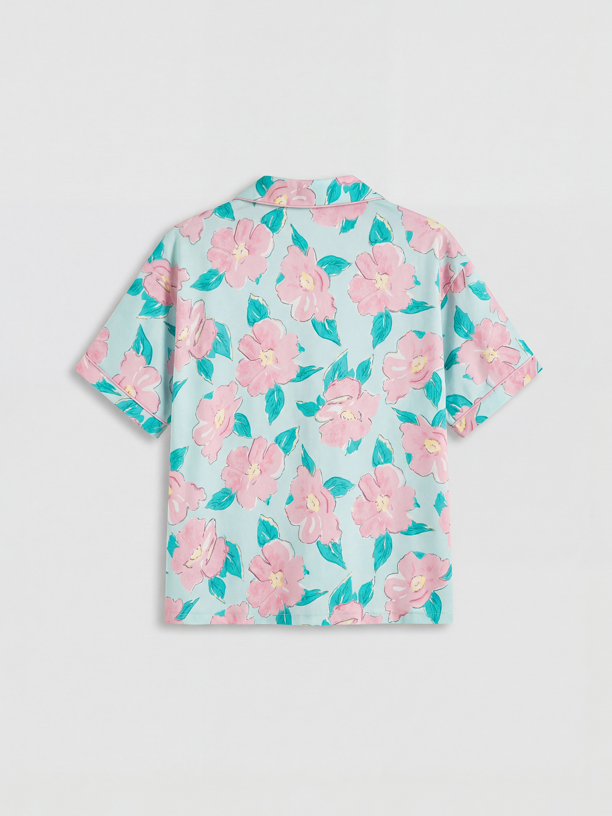 Turkuaz Gömlek Yaka Çiçekli Kadın Pijama Takımı-2