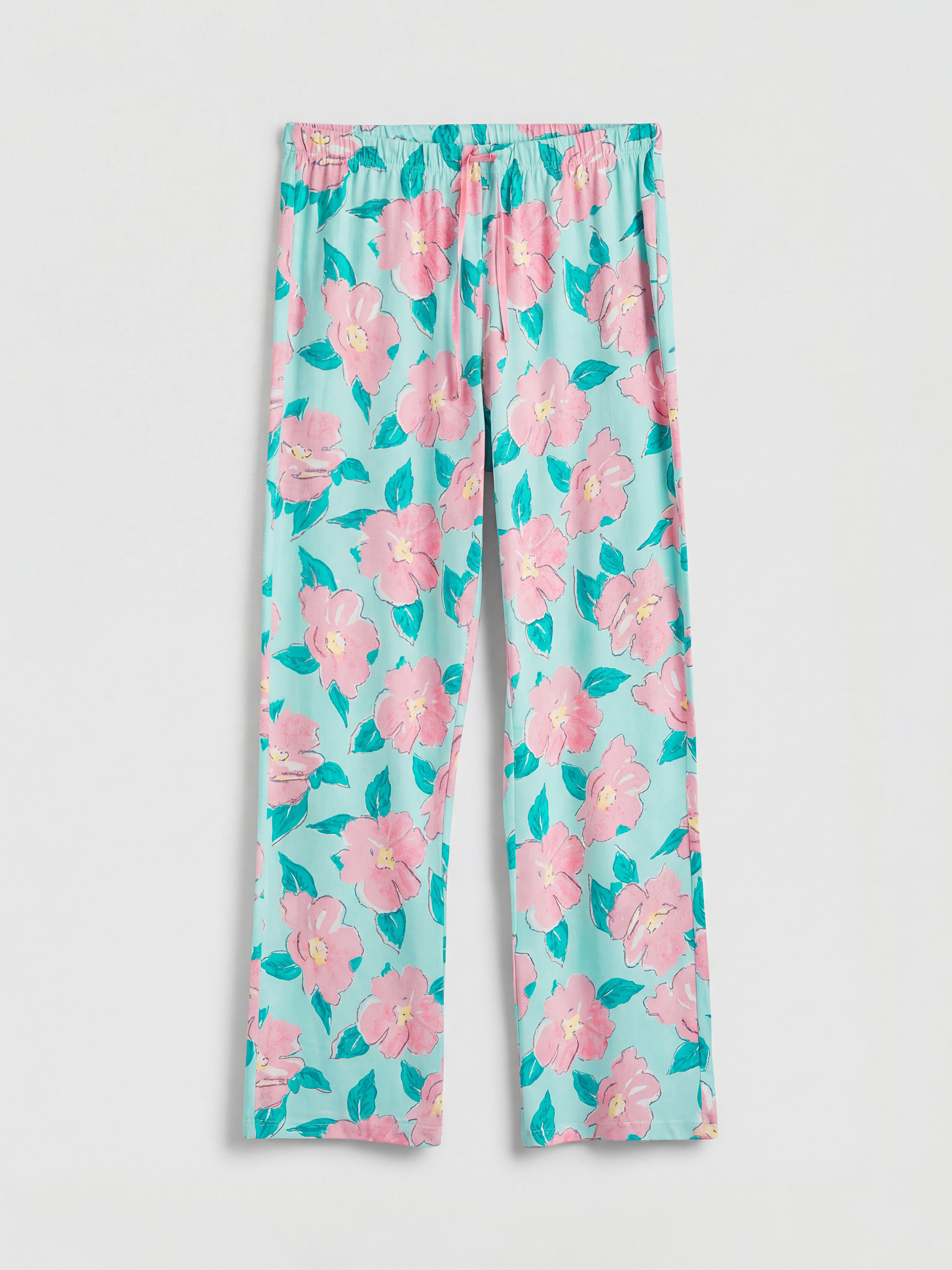 Turkuaz Gömlek Yaka Çiçekli Kadın Pijama Takımı-3