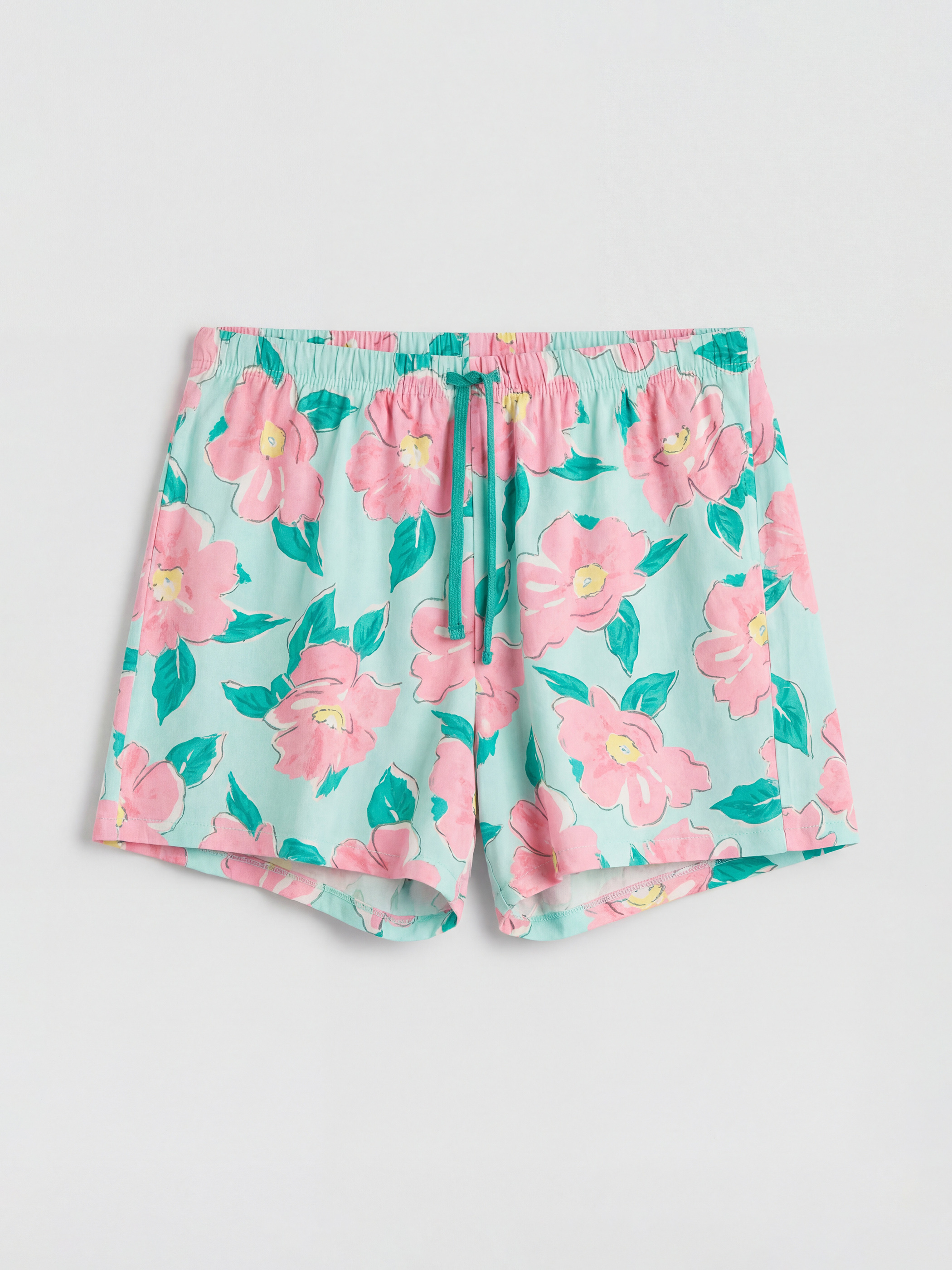 Turkuaz Bisiklet Yaka Baskılı Kadın Şortlu Pijama Takımı-3