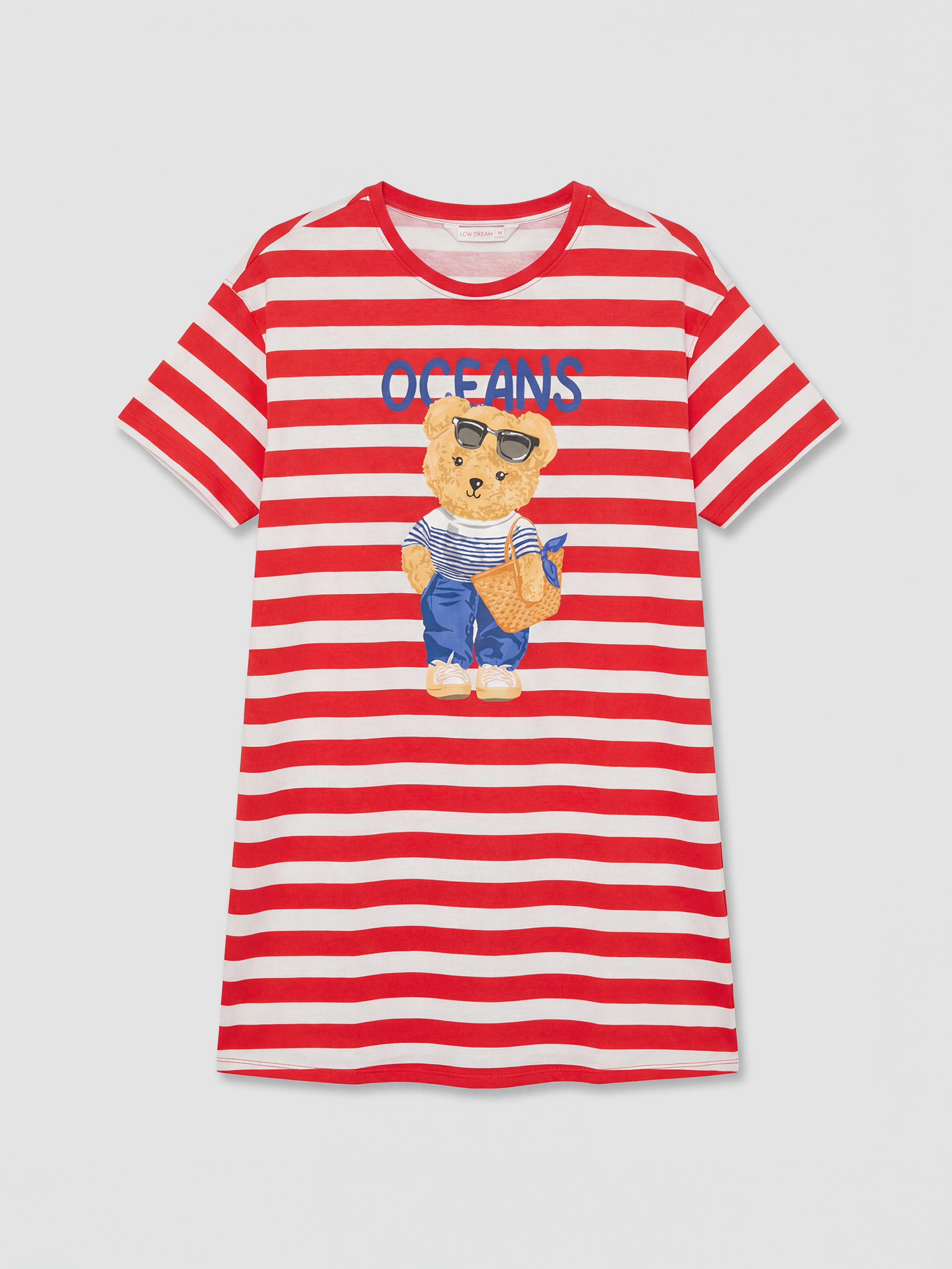 Kırmızı Bisiklet Yaka Çizgili Kadın Gecelik-4