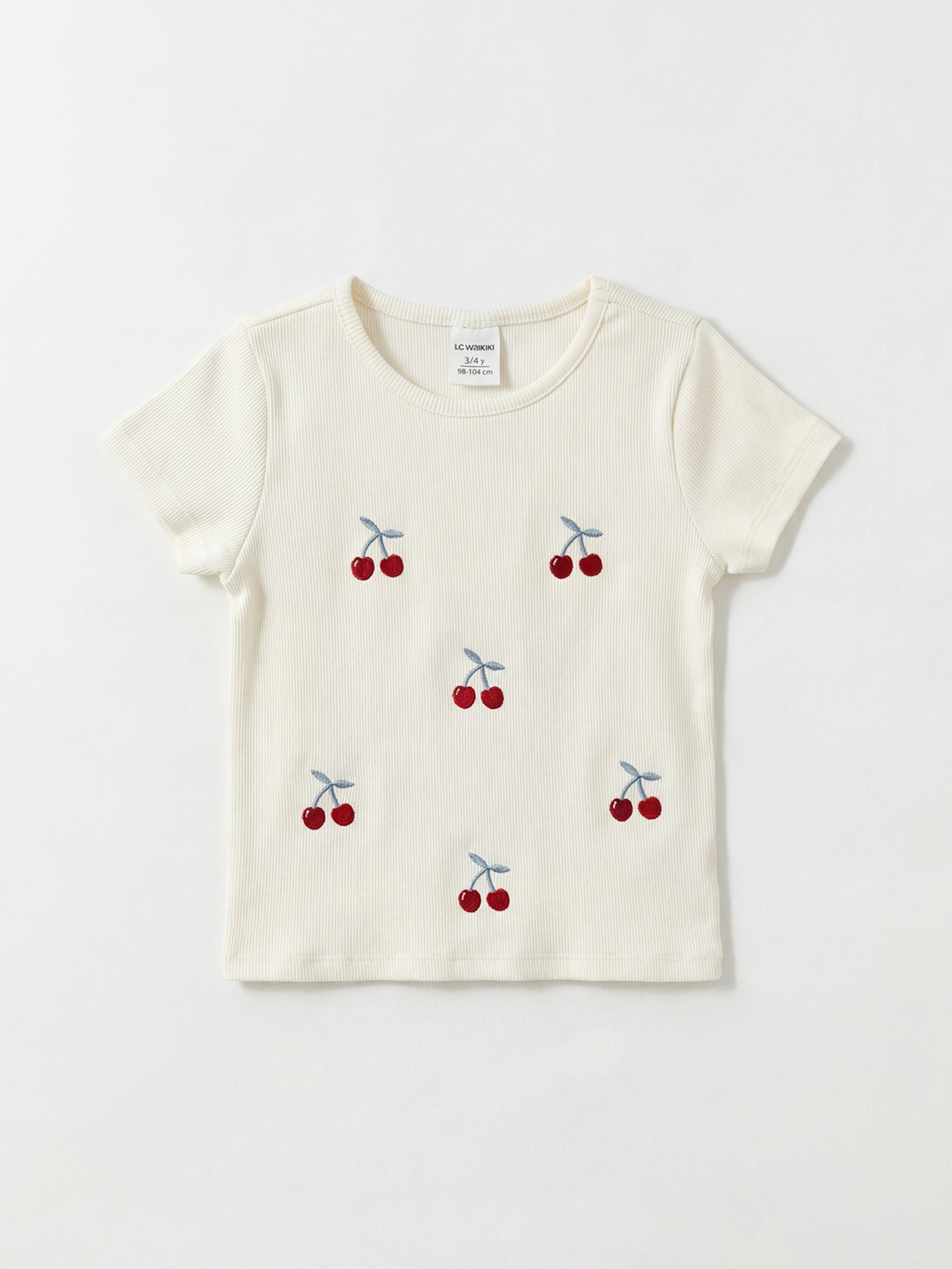 LCW baby Girls' Crew Neck T-shirt with Cherry Embroidery - S6BY56Z1-R9J