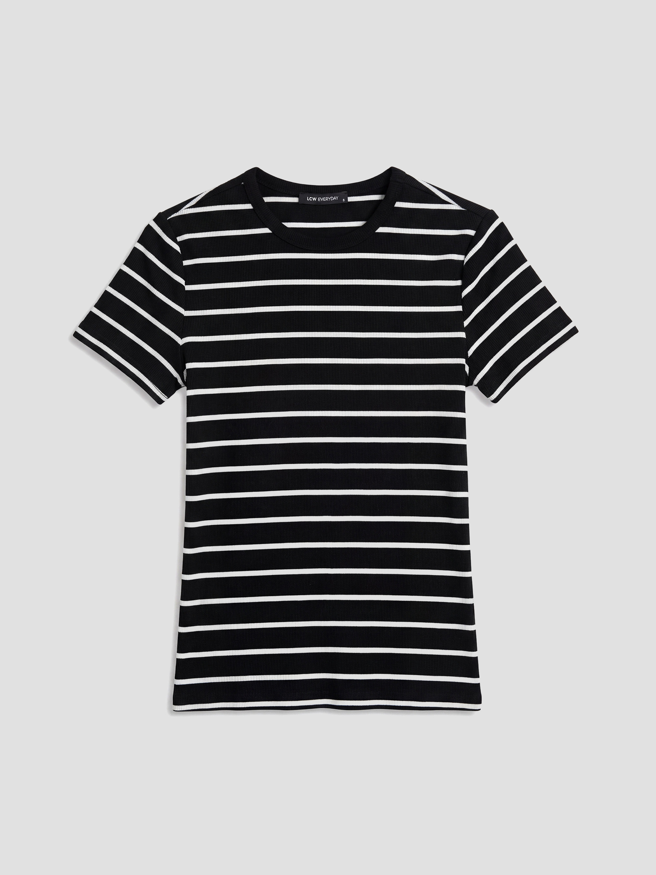 LCWAIKIKI Classic Bisiklet Yaka Çizgili Kadın Tişört - S6BY98Z8-LEG