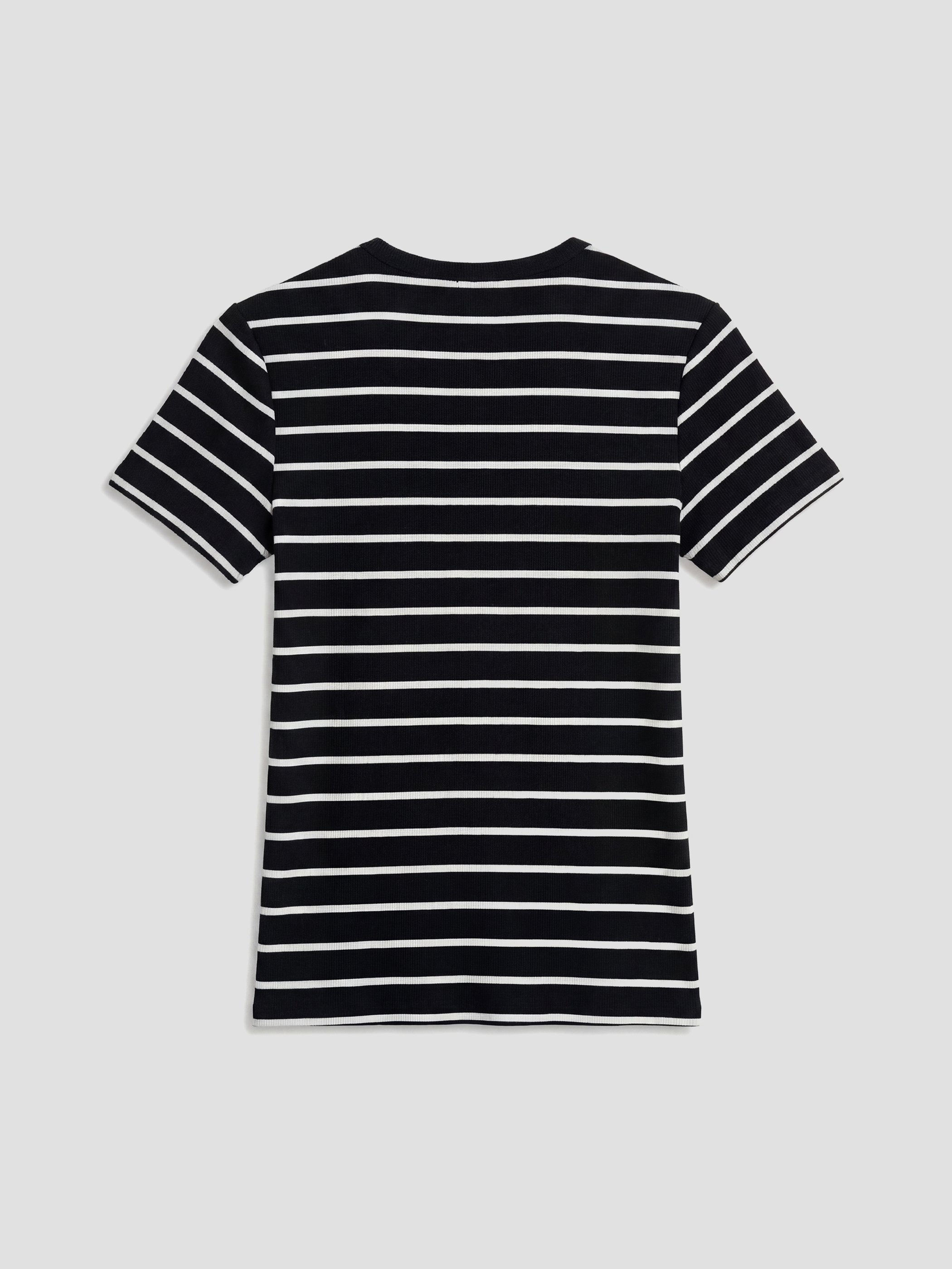 Siyah Bisiklet Yaka Çizgili Kadın Tişört-1