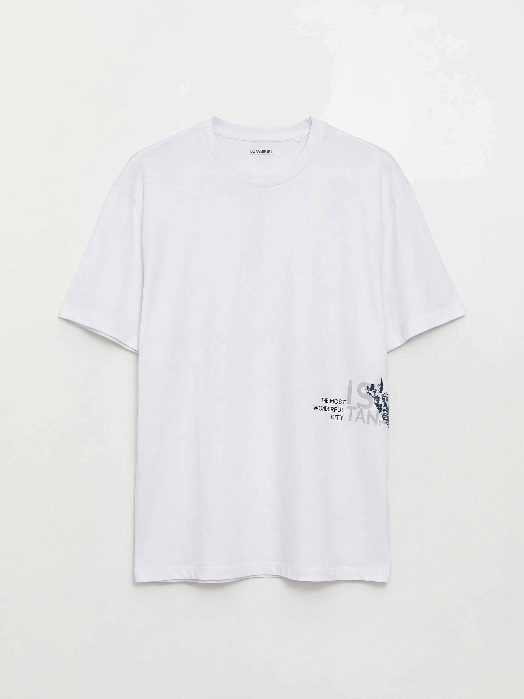 Beyaz Bisiklet Yaka İstanbul Baskılı Erkek Tişört-4