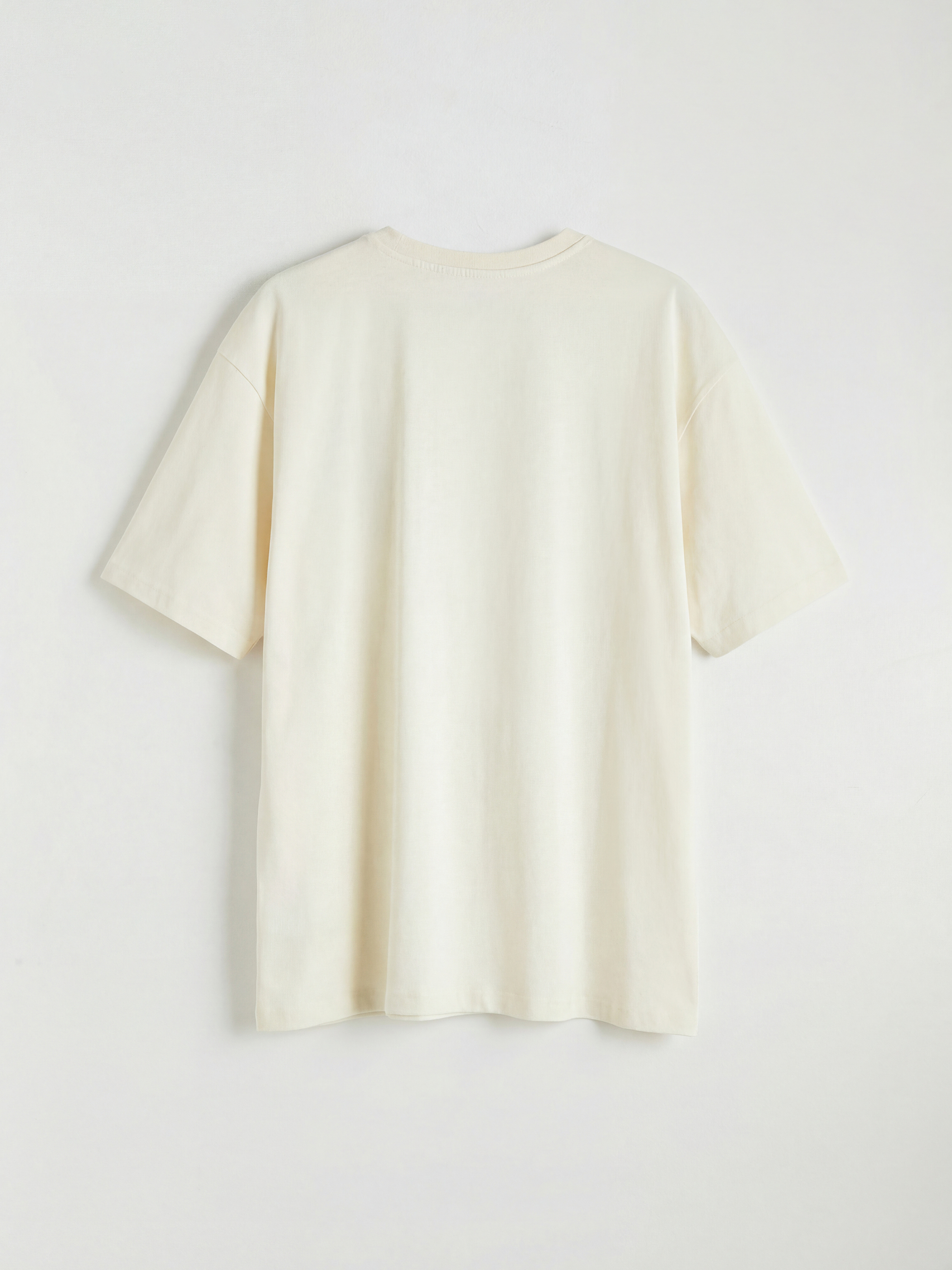 Ekru Bisiklet Yaka Baskılı Erkek Tişört-4