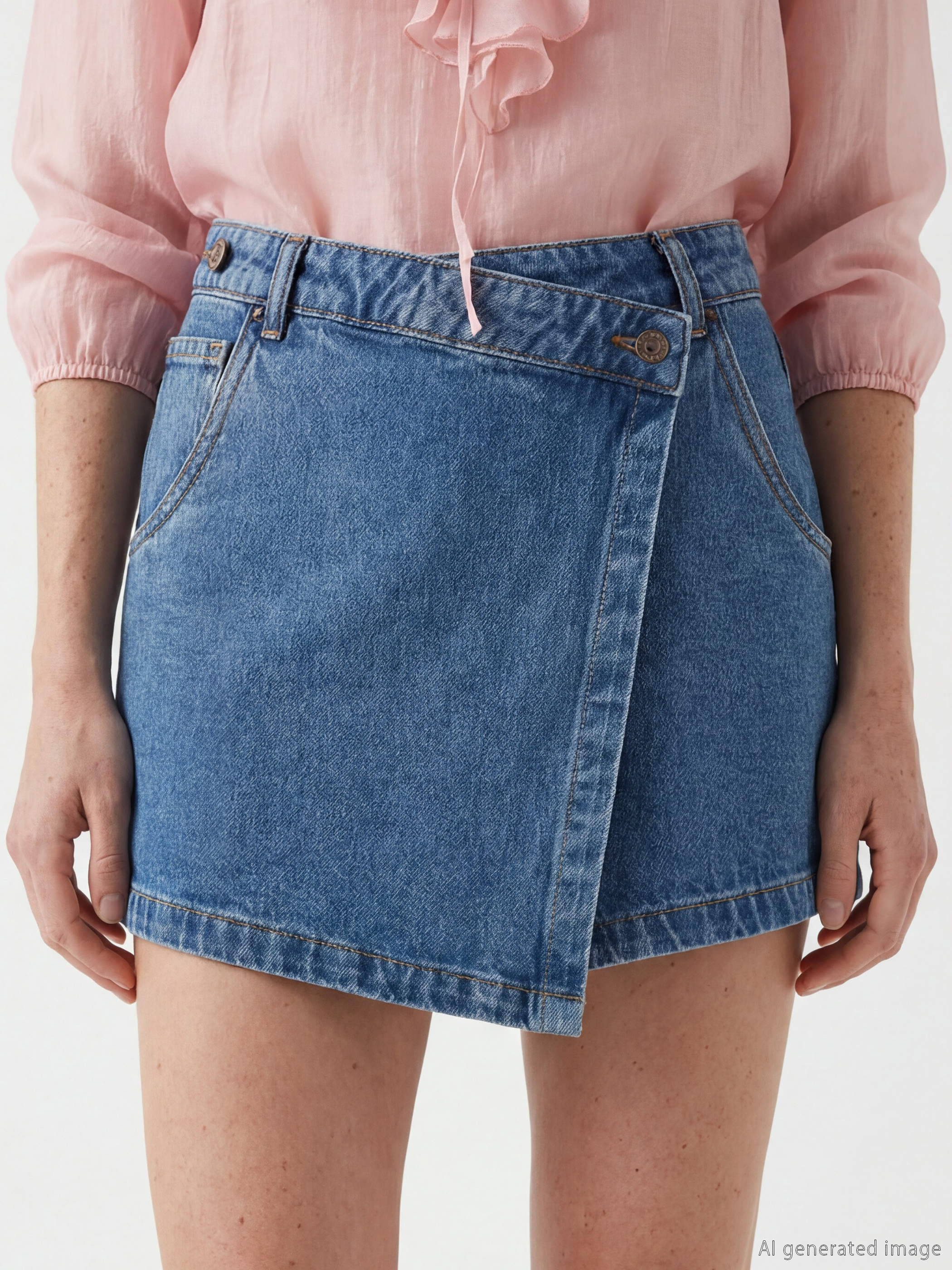 Woman Indigo Denim Overlay Shorts-2