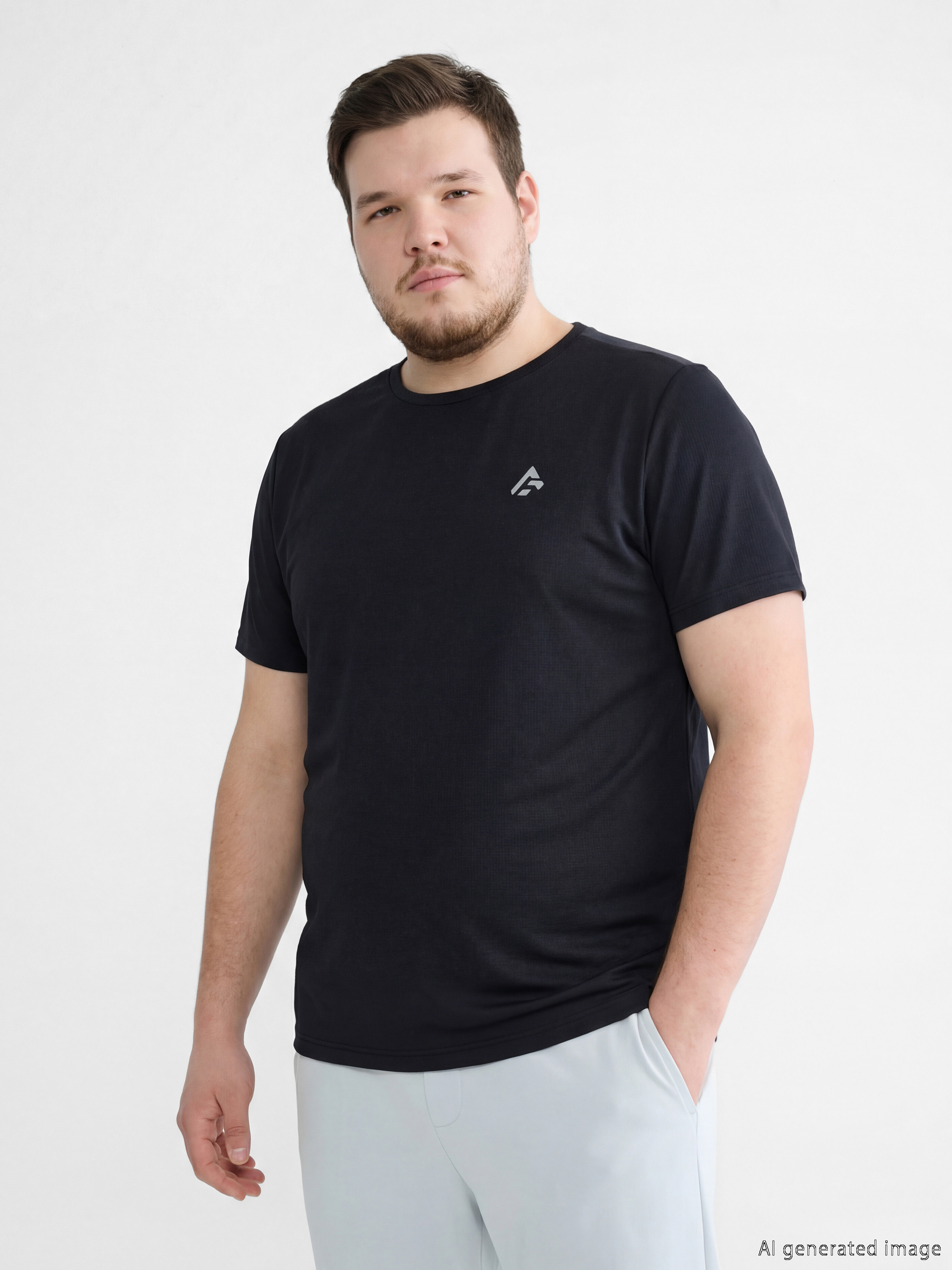 Siyah Bisiklet Yaka Erkek Spor Tişört-1