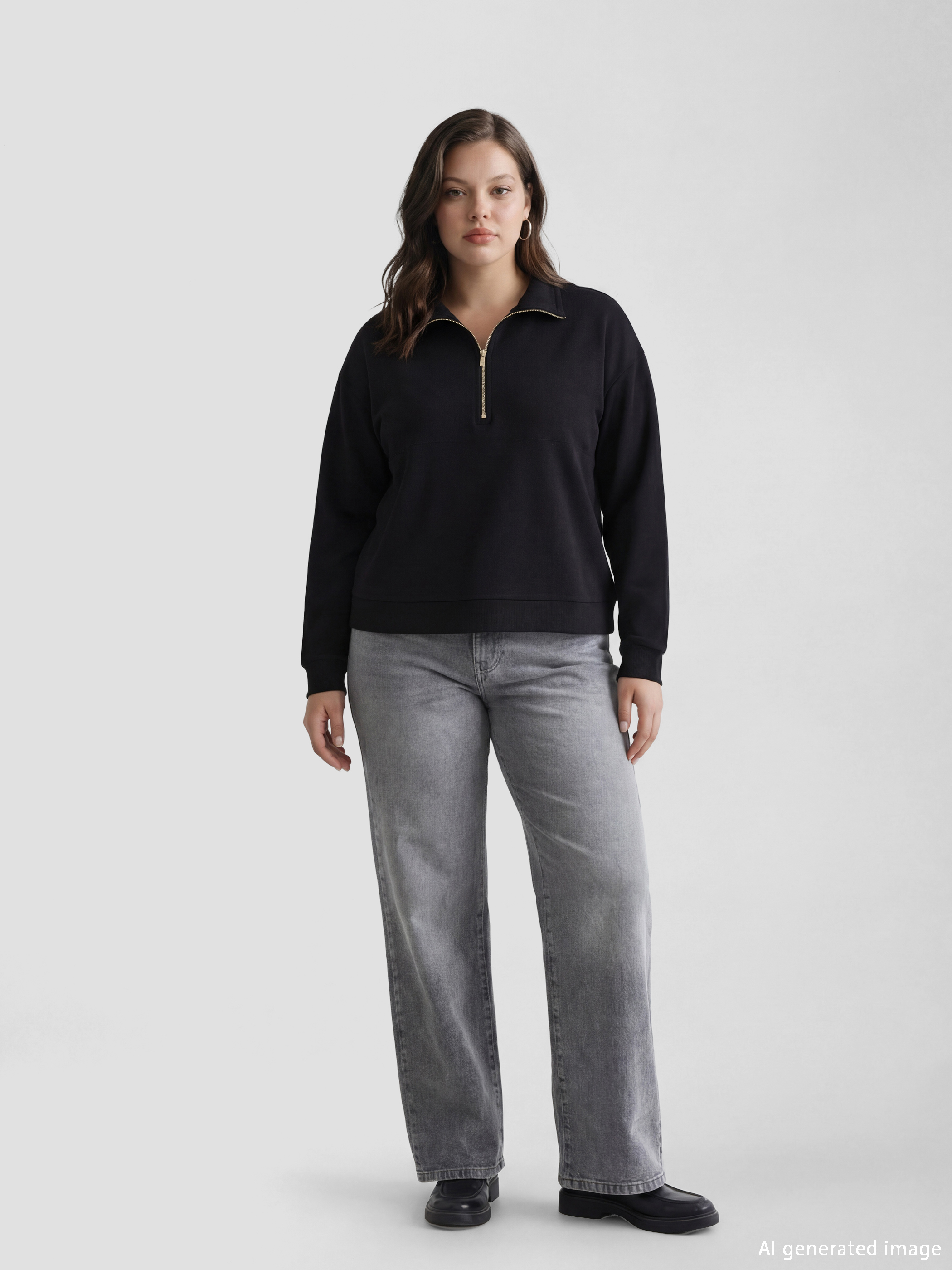 Siyah Dik Yaka Soft Touch Kadın Sweatshirt-2