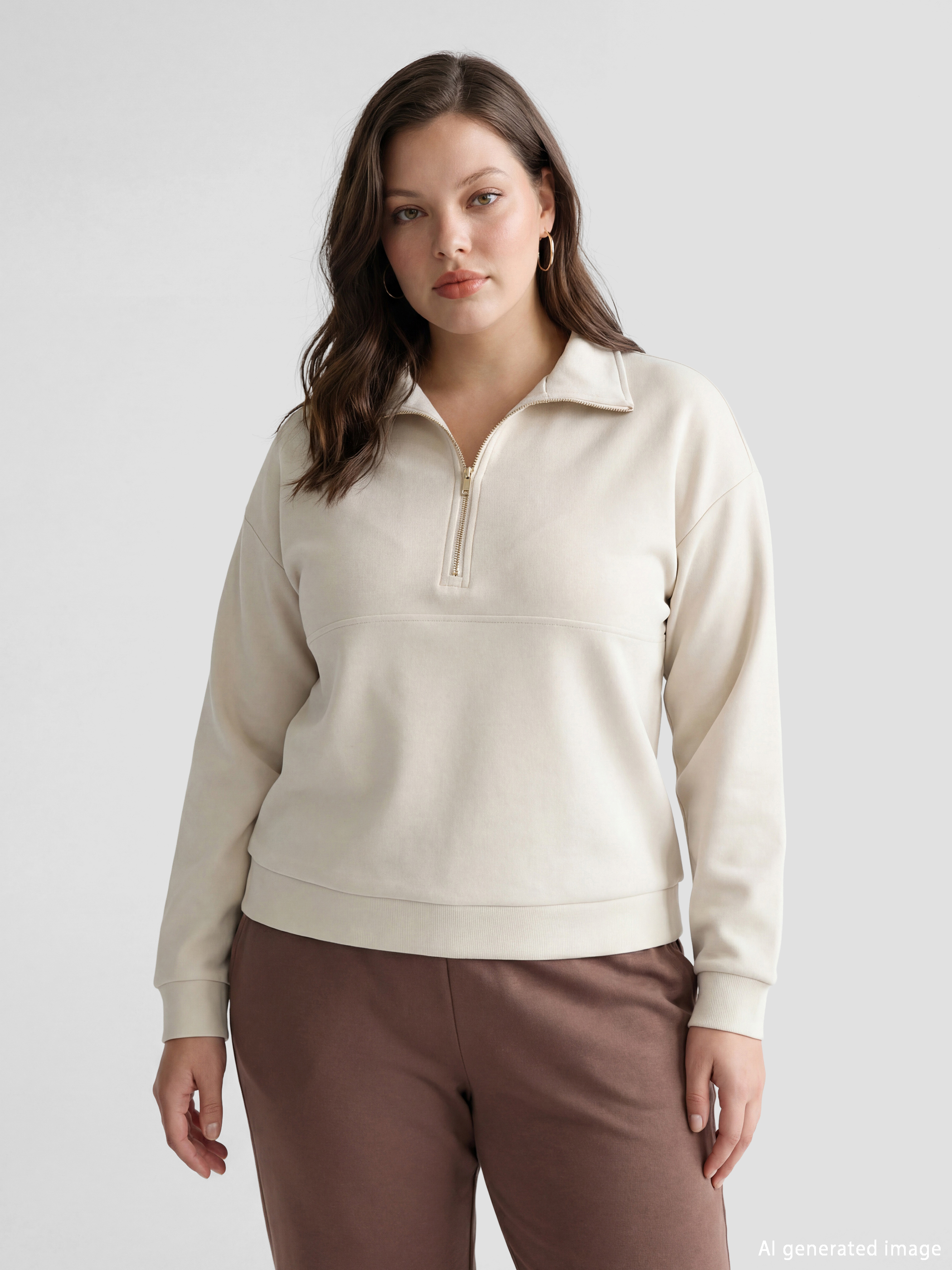 Gri Dik Yaka Soft Touch Kadın Sweatshirt	-2