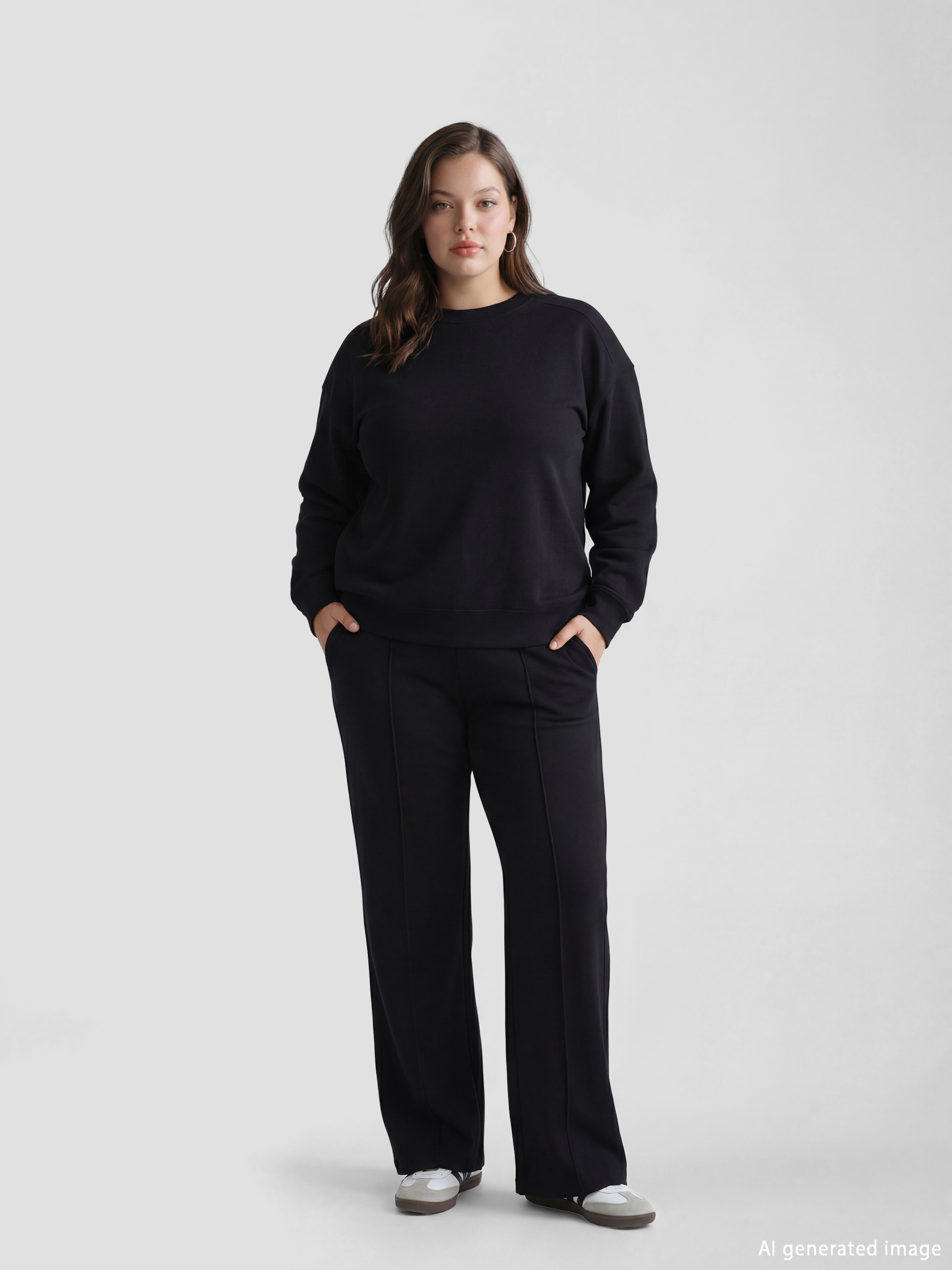 Siyah Beli Lastikli Geniş Paça Kadın Eşofman Altı-1