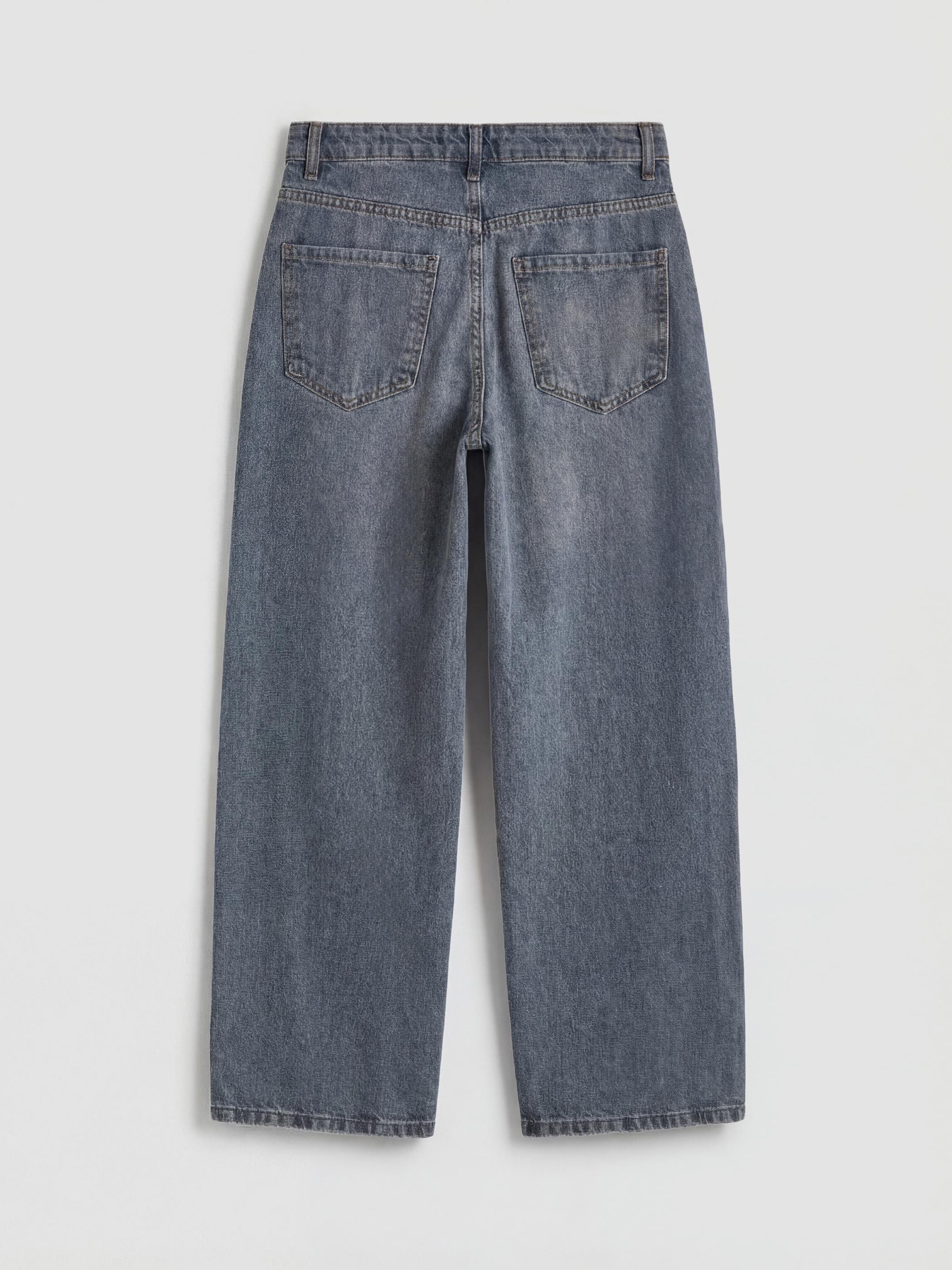 Gri Yüksek Bel Boyfriend Fit Kadın Jean Pantolon-1