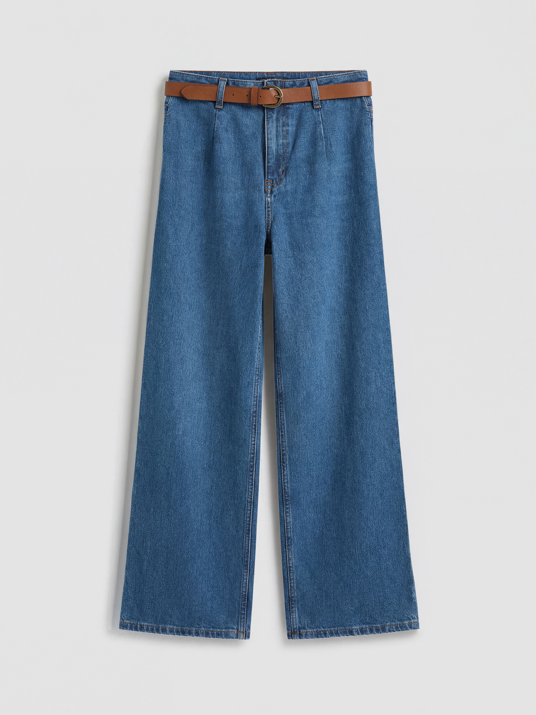 Belted Wide Leg Women's Jean Trousers-4