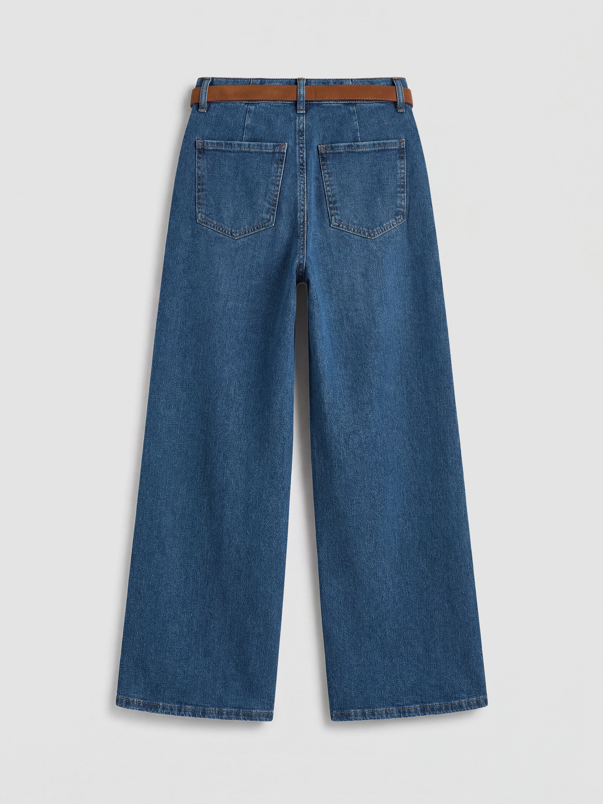 Belted Wide Leg Women's Jean Trousers-5