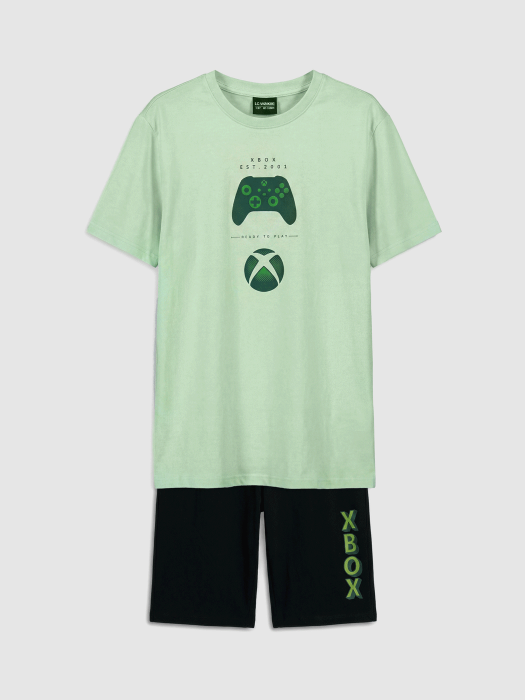 Yeşil Xbox Baskılı Erkek Çocuk Şortlu Pijama Takımı-1