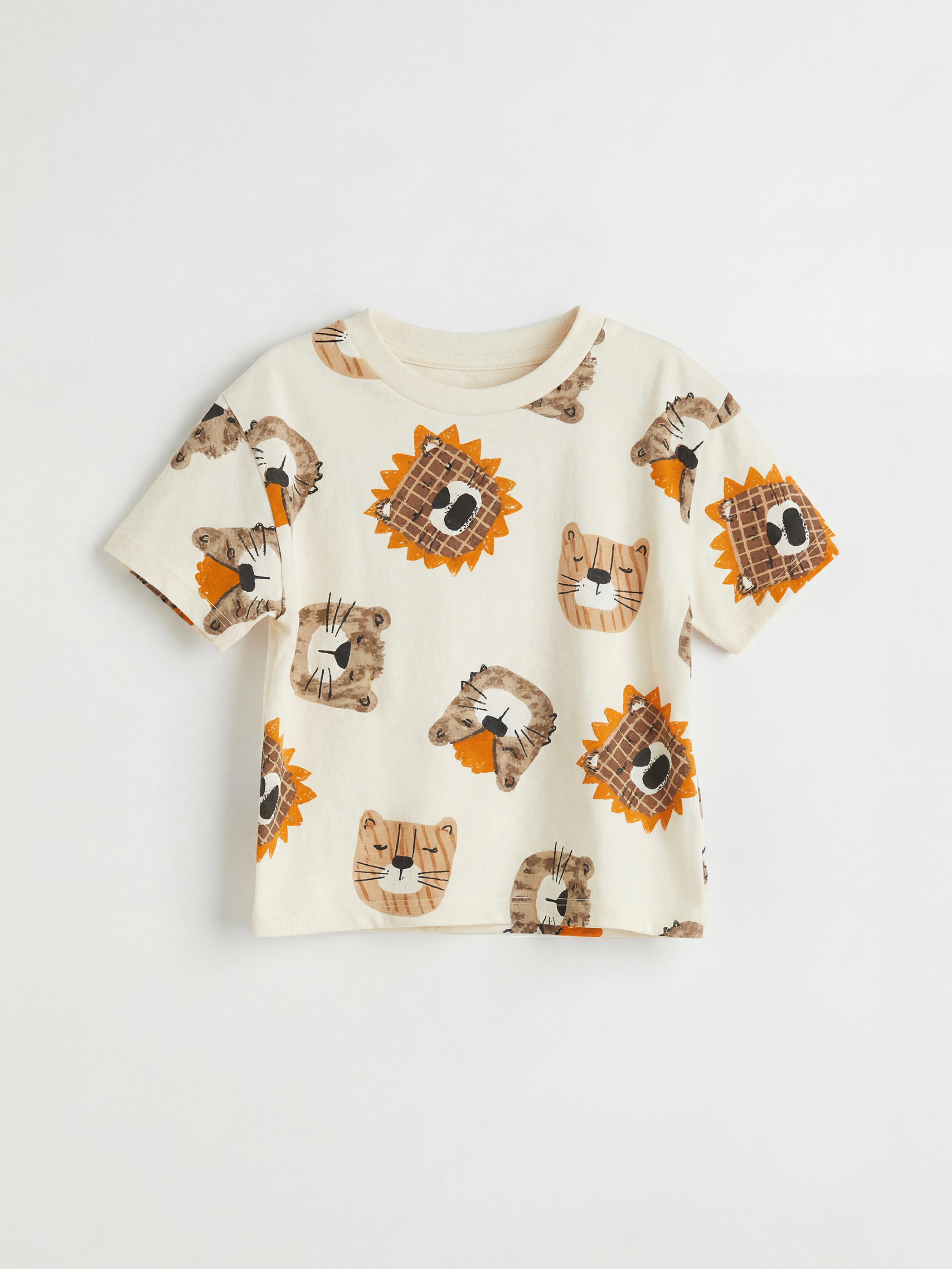 Ekru Bisiklet Yaka Hayvan Baskılı Erkek Bebek Tişört Ve Pantolon-1