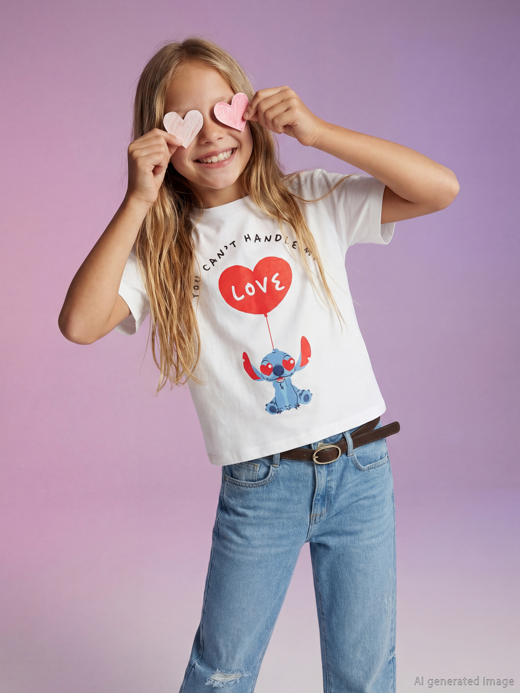 LCW Kids Stitch Baskılı Kız Çocuk Tişört - S6CR65Z4-Q6K