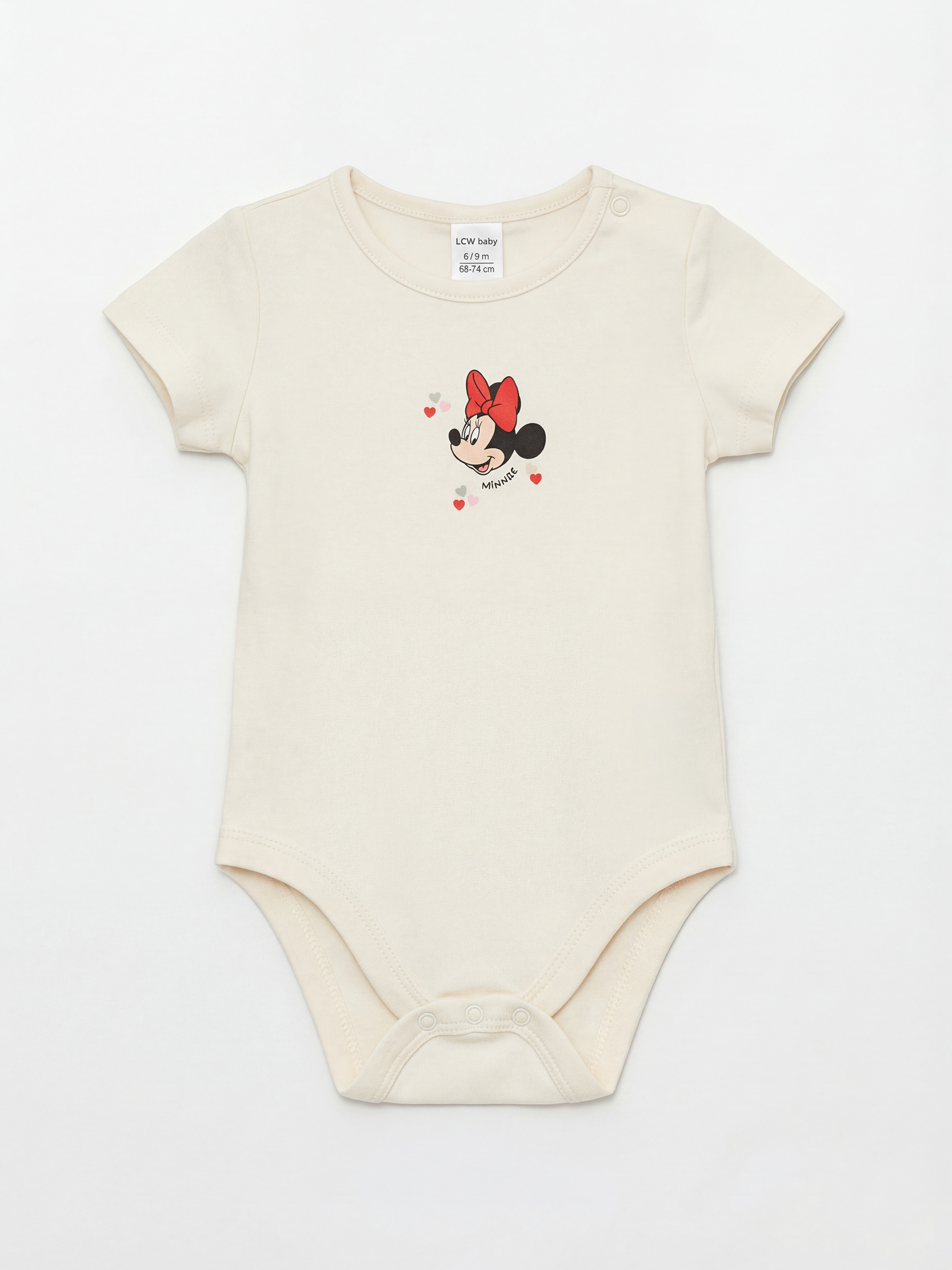 Ekru  Minnie Mouse Baskılı Kız Bebek Çıtçıtlı Body ve Tayt-1