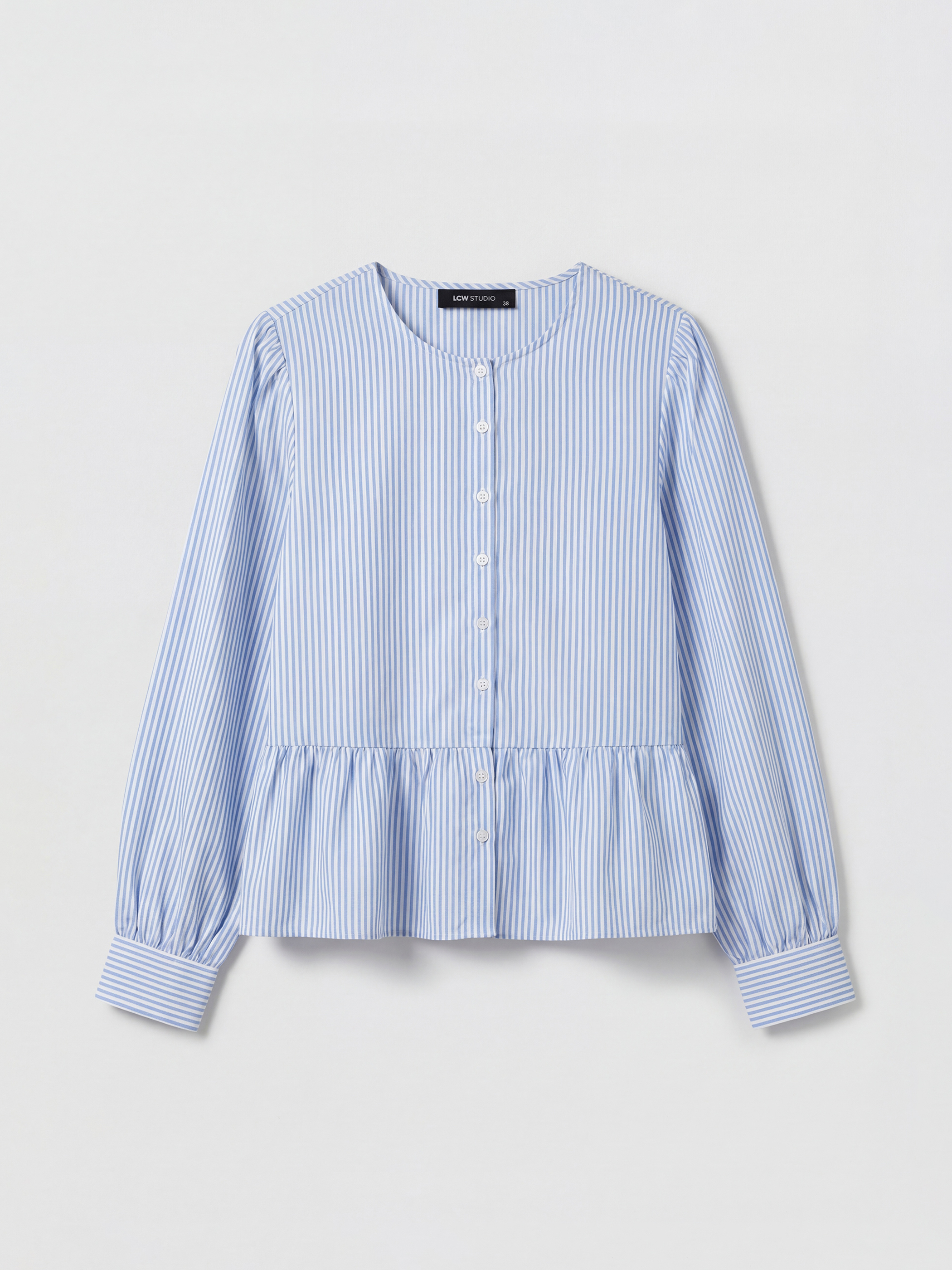 LCWAIKIKI Classic Bisiklet Yaka Çizgili Fırfırlı Bluz - S6CV42Z8-LEN