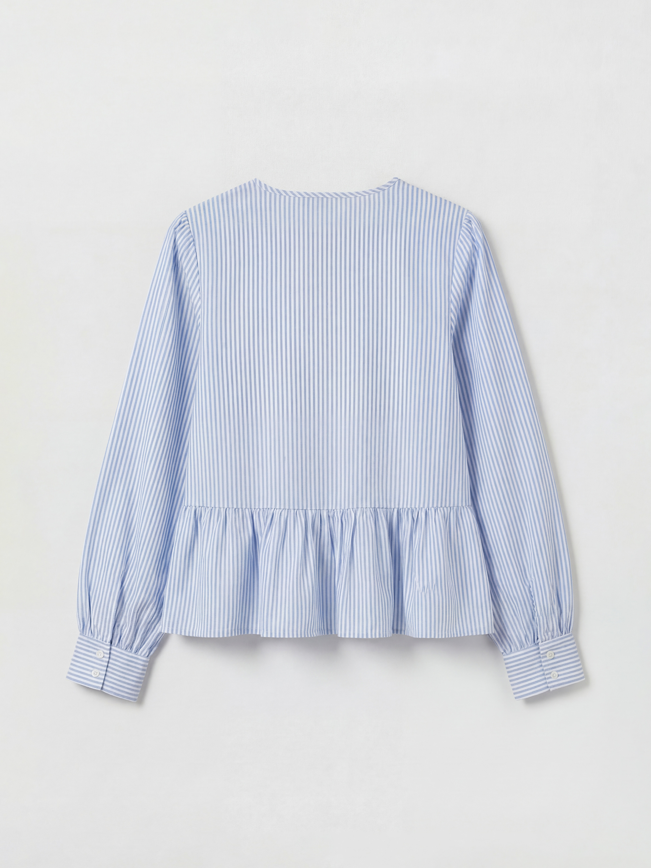Mavi Bisiklet Yaka Çizgili Fırfırlı Bluz-1