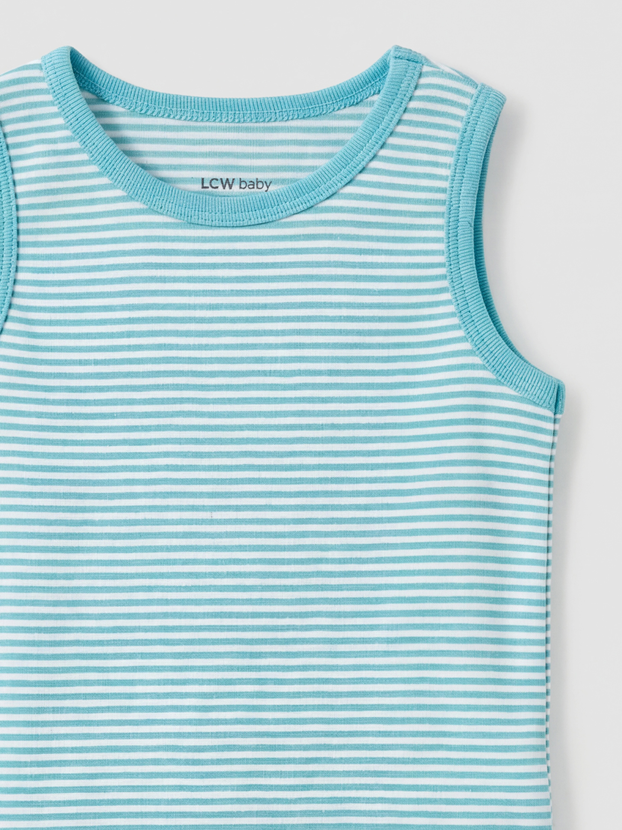 Turkuaz Bisiklet Yaka Çizgili Erkek Bebek Çıtçıtlı Body-2