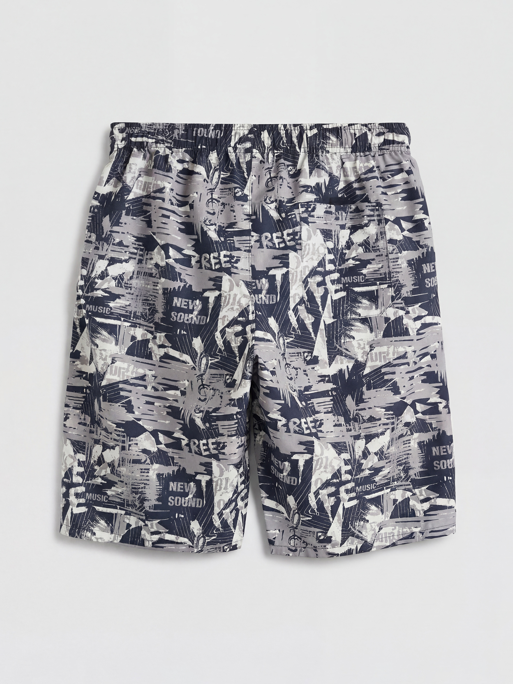 Lacivert Diz Altı Boy Desenli Erkek Deniz Şortu-5