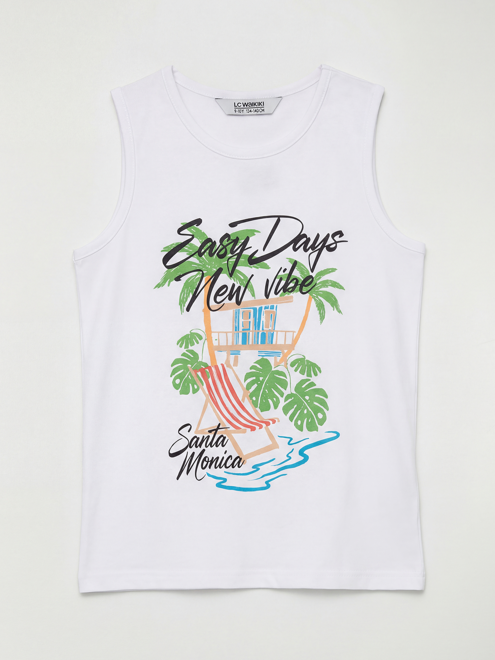 Beyaz Bisiklet Yaka Erkek Çocuk Atlet ve Deniz Şortu-1