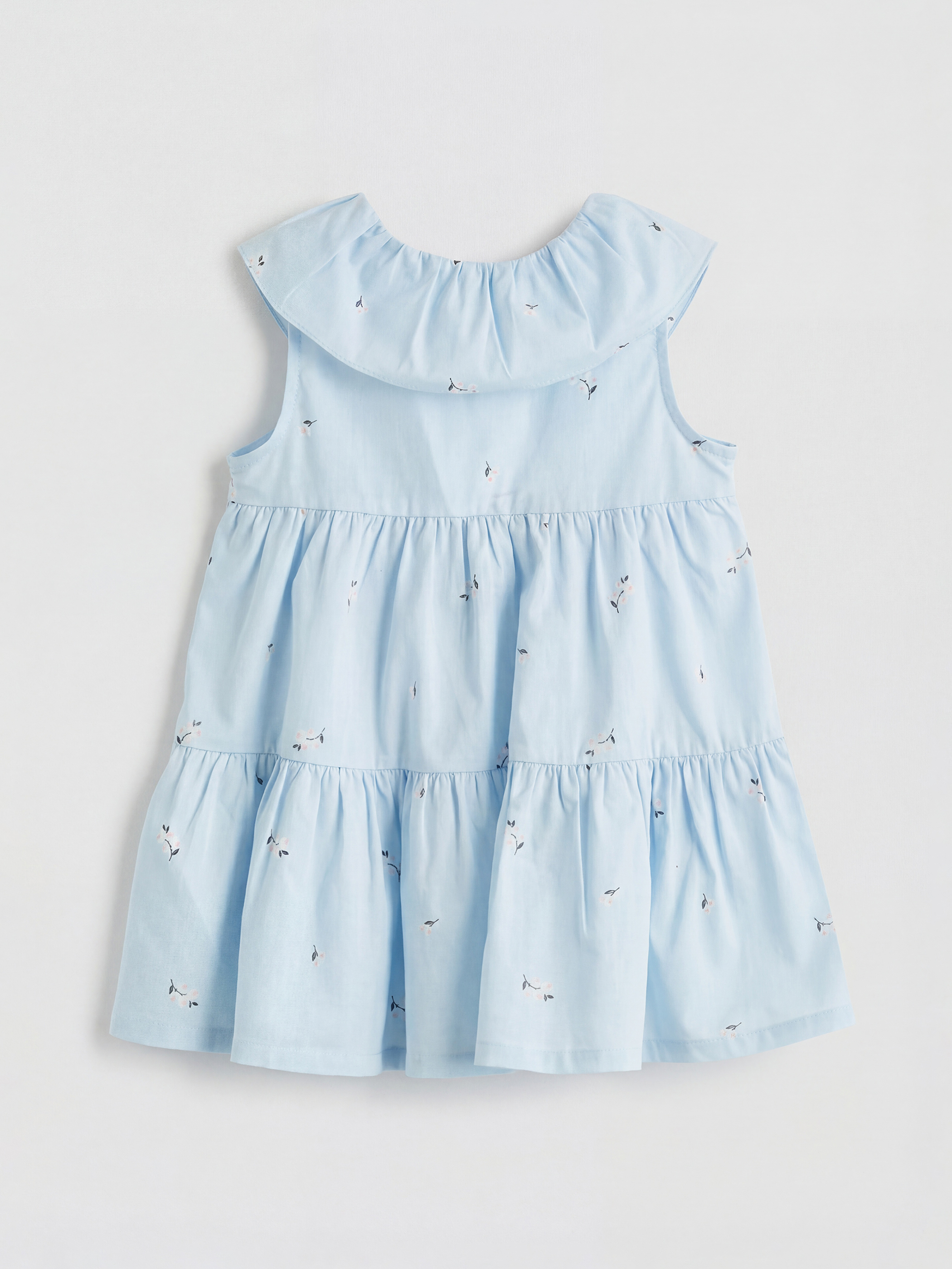 Mavi Bebe Yaka Çiçekli Kız Bebek Elbise-1